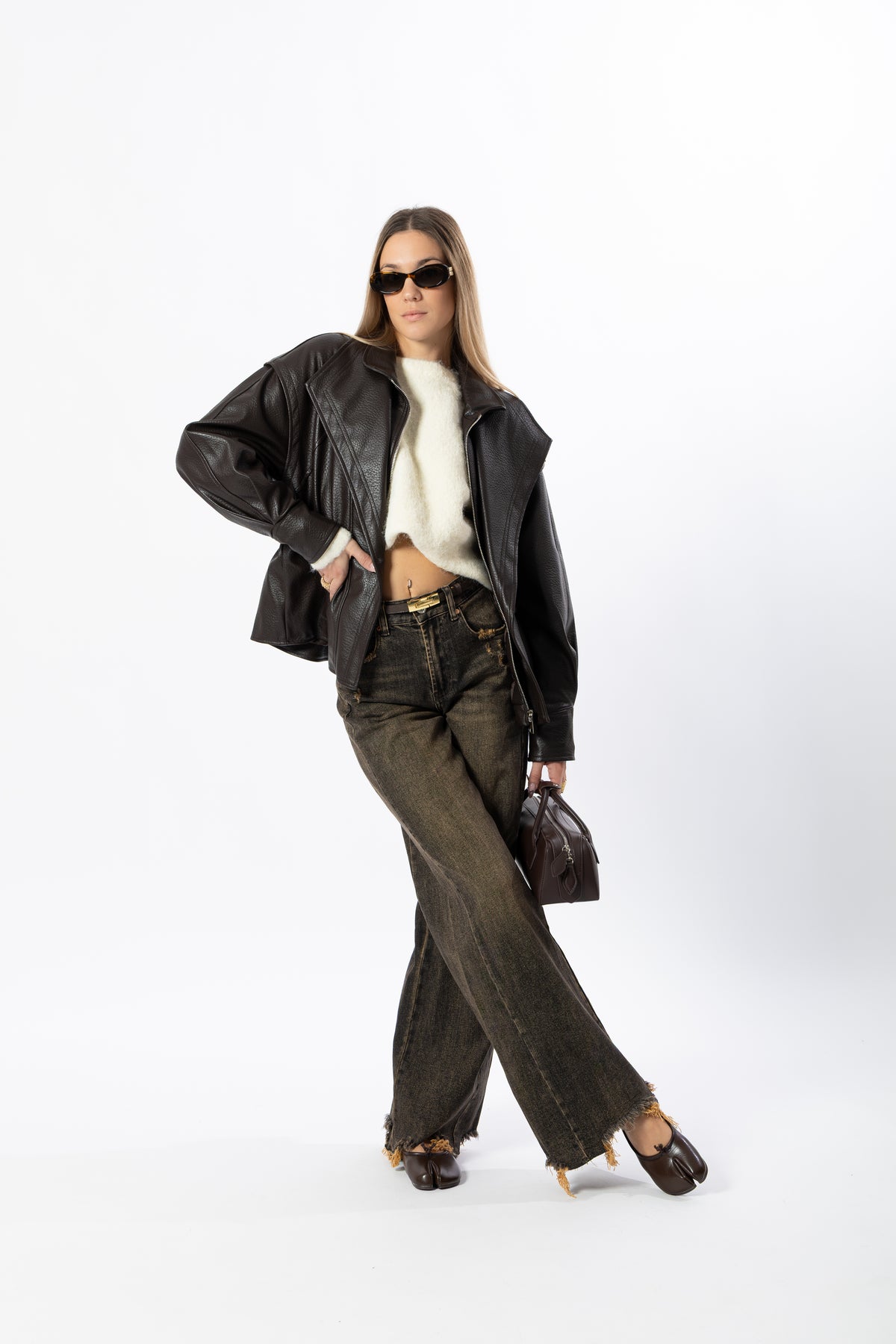 Jeans wide leg marrone