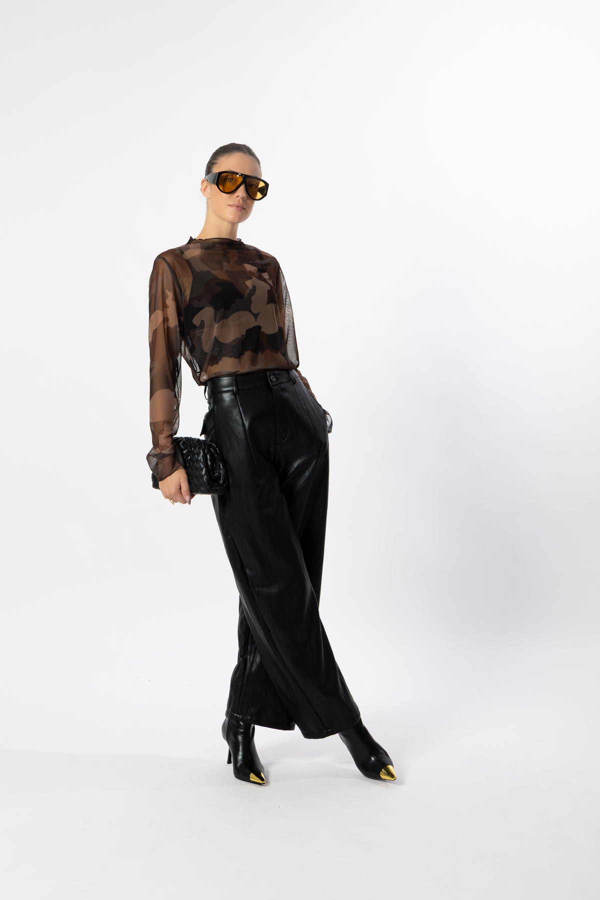 Pantalone balloon nero simil pelle