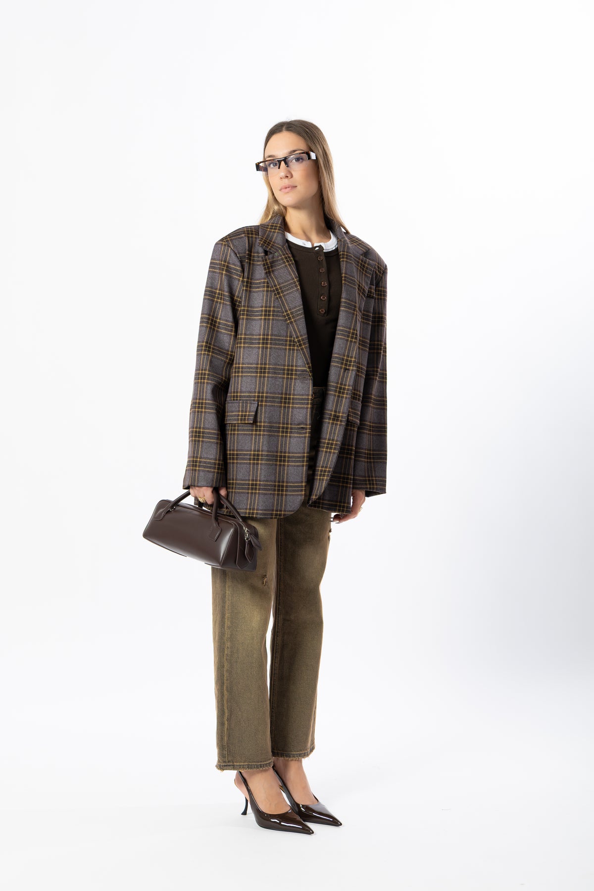 Blazer over tartan