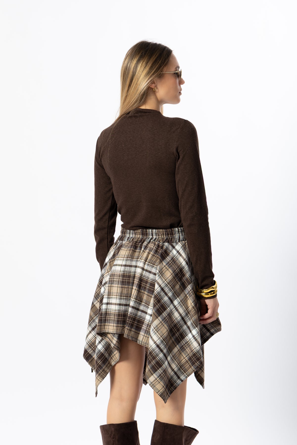Gonna corta tartan beige