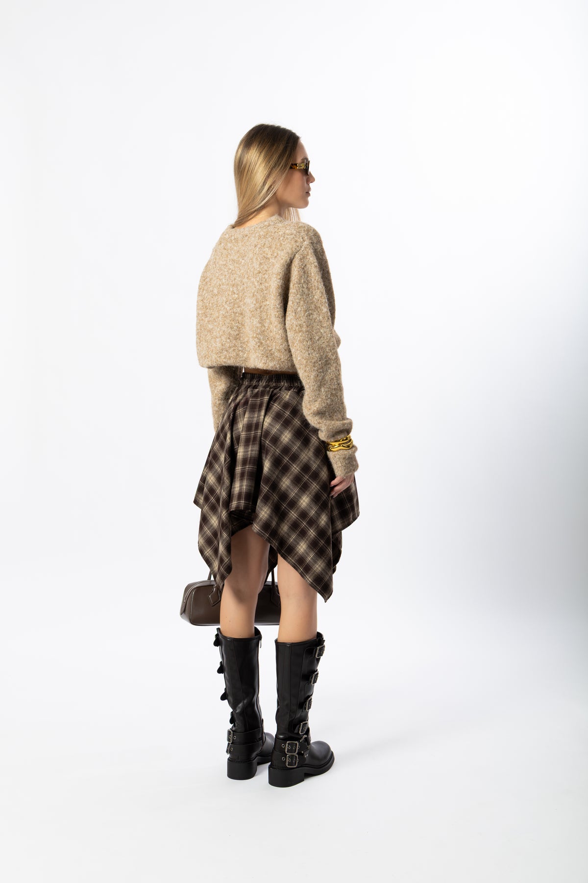 Gonna corta tartan marrone