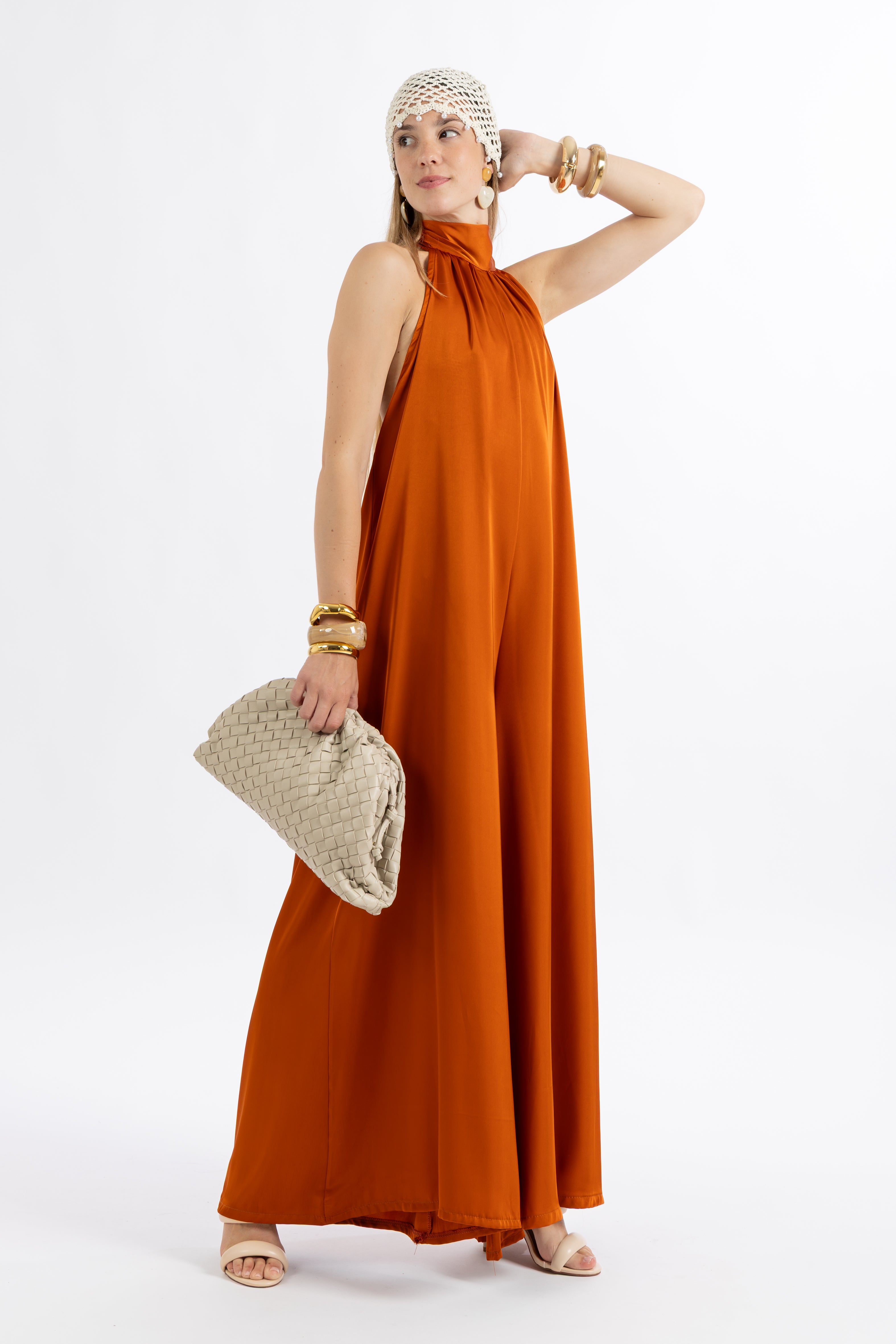 Jumpsuit raso arancione