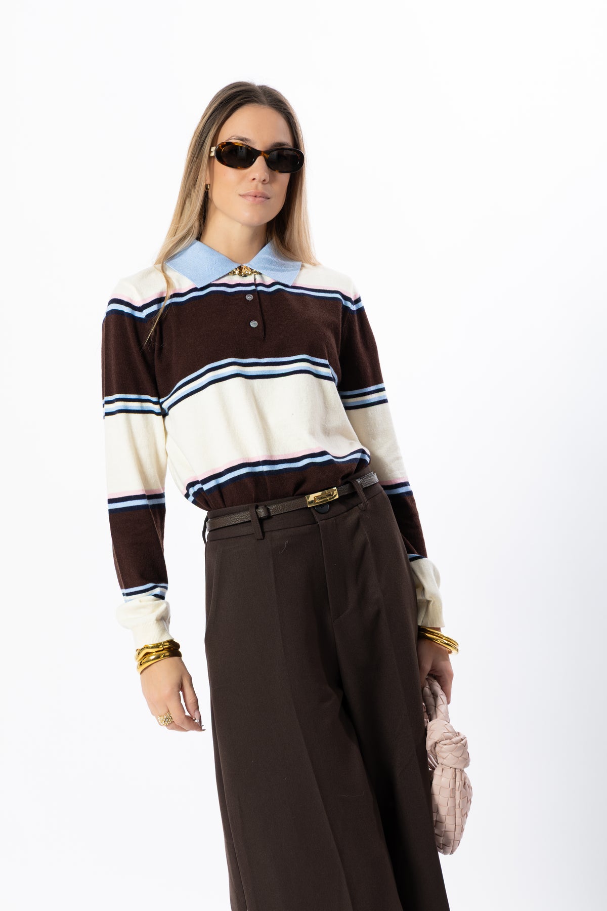 Polo a righe marrone e azzurro