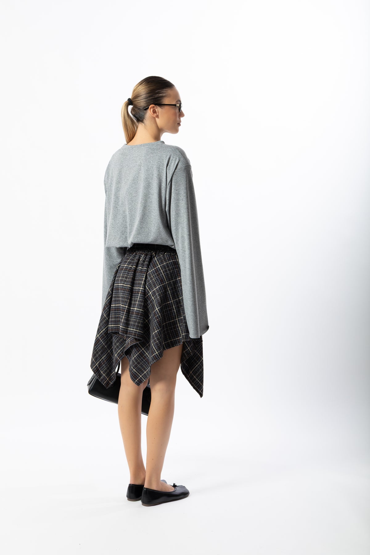Gonna corta tartan grigio