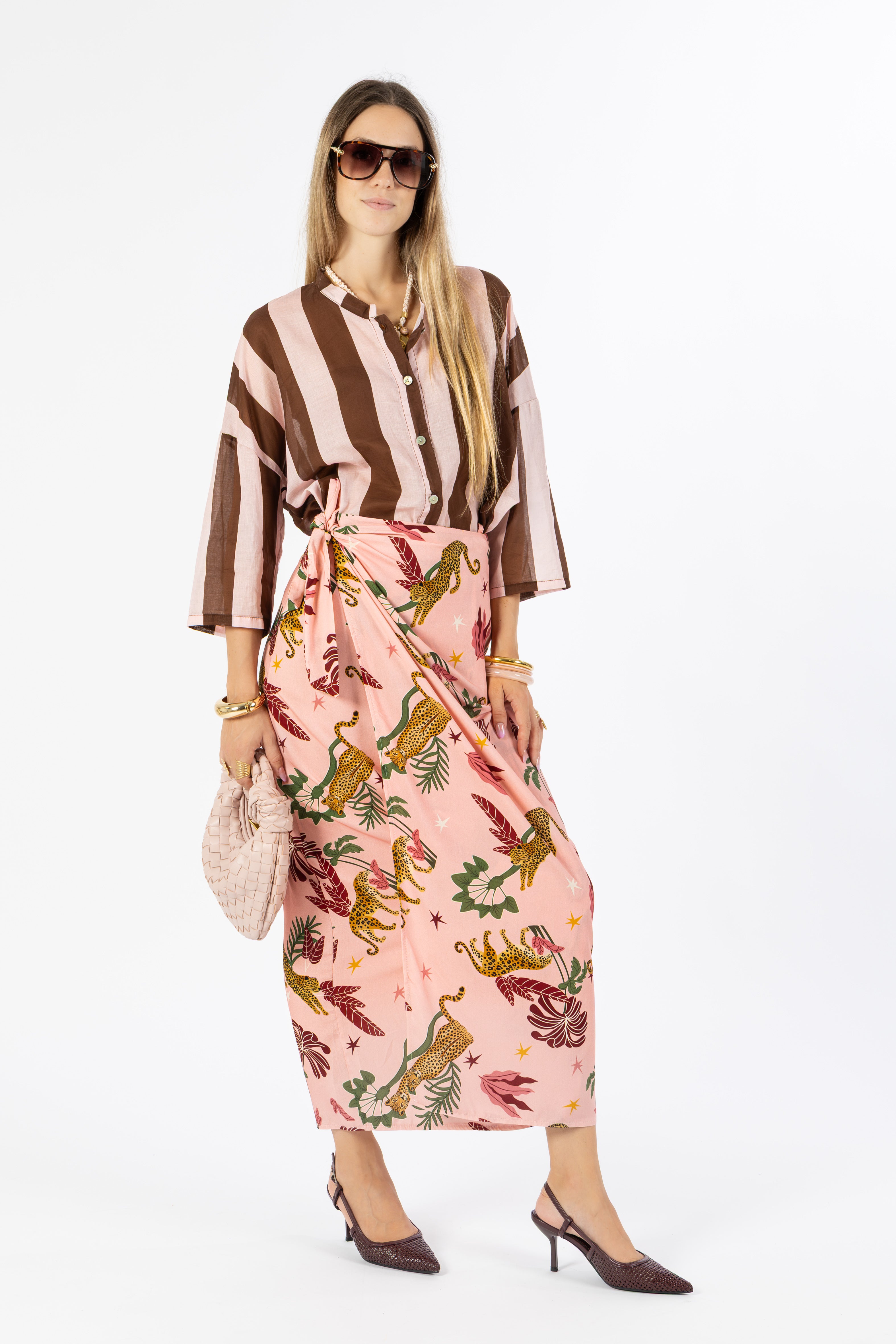 Gonna lunga pareo rosa animalier