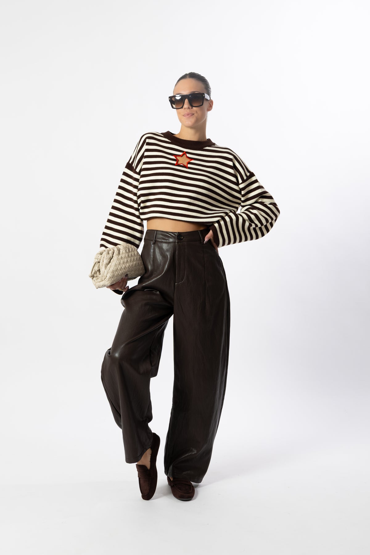 Pantalone balloon marrone simil pelle