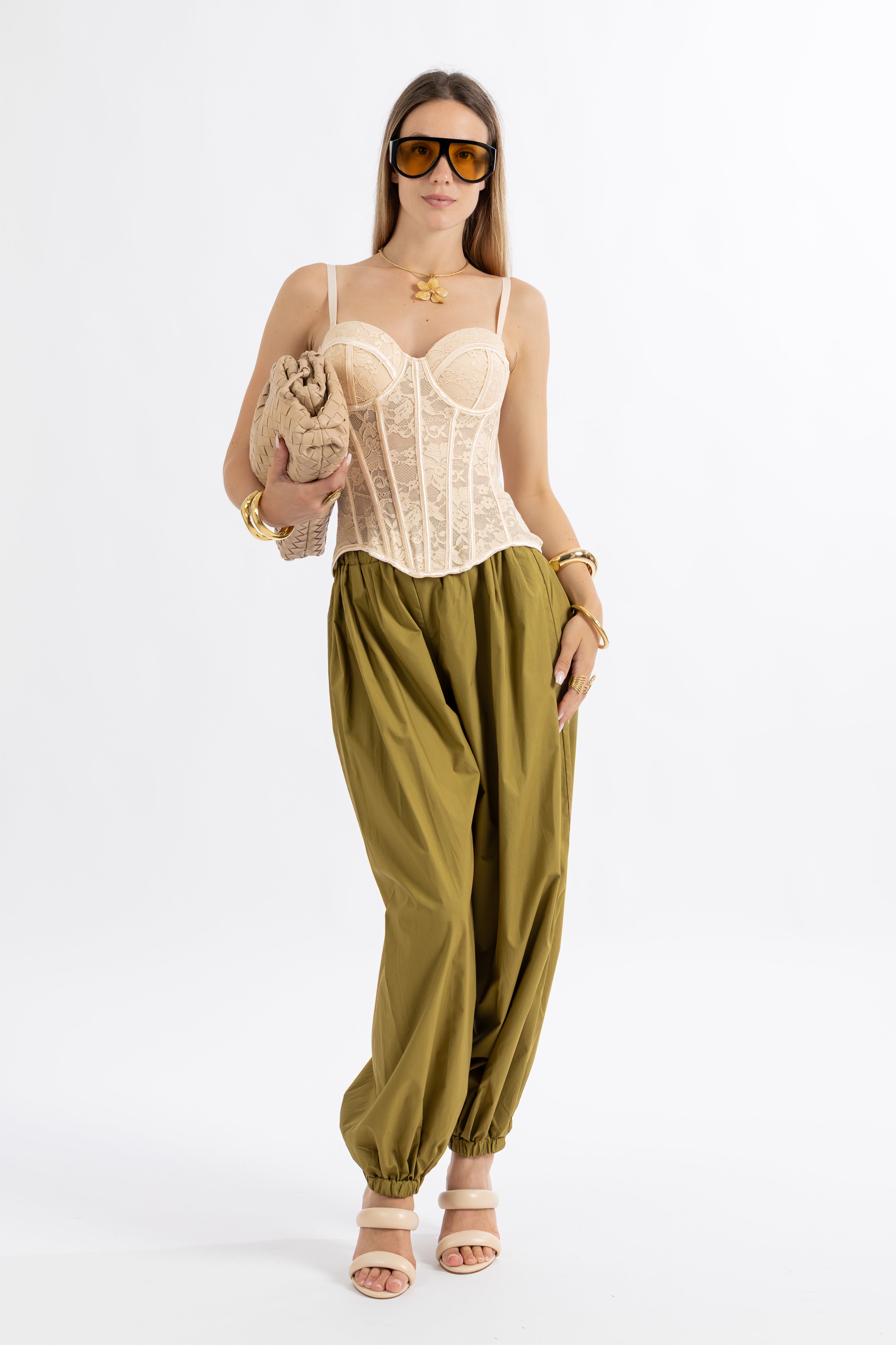 Pantalone oliva popeline balloon