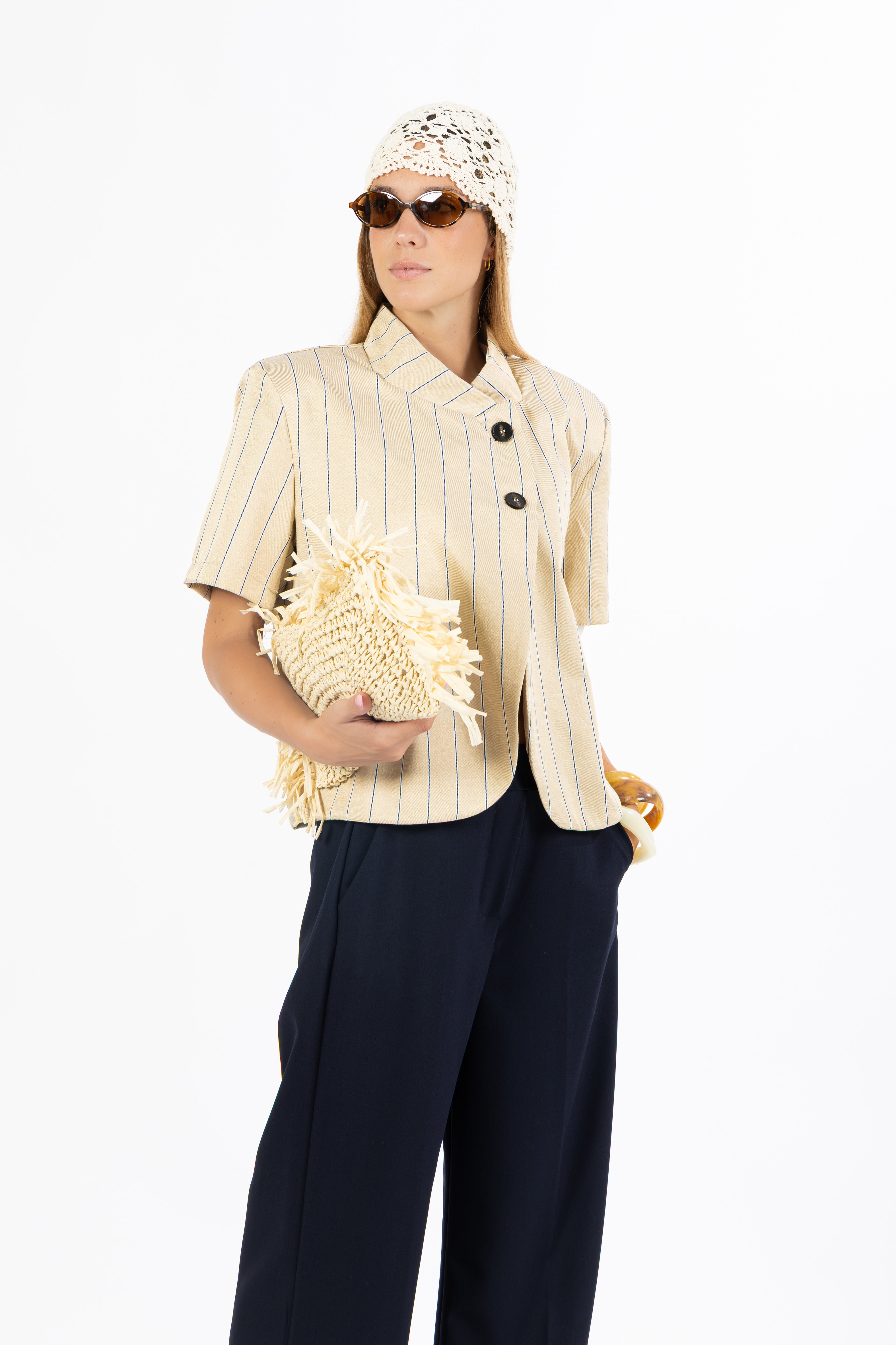 Giacca gessata beige