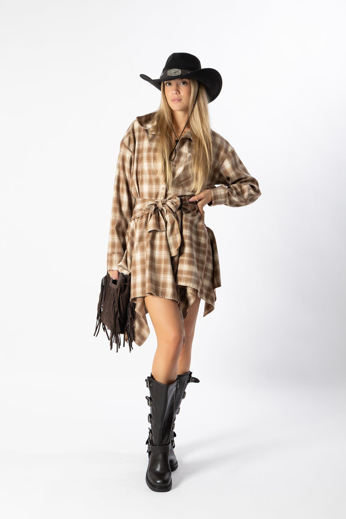 Camicia quadri beige
