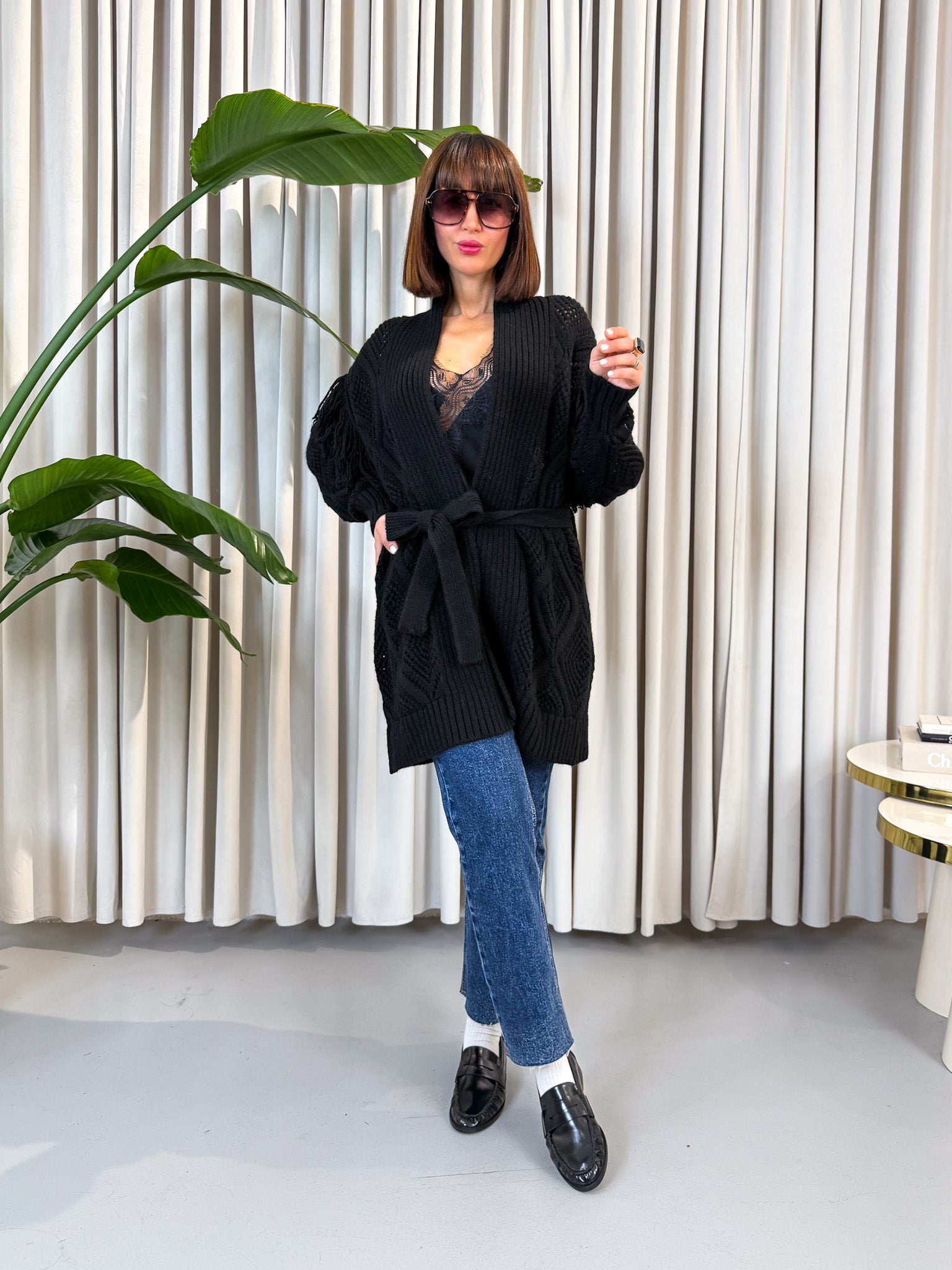 Cardigan frange nero