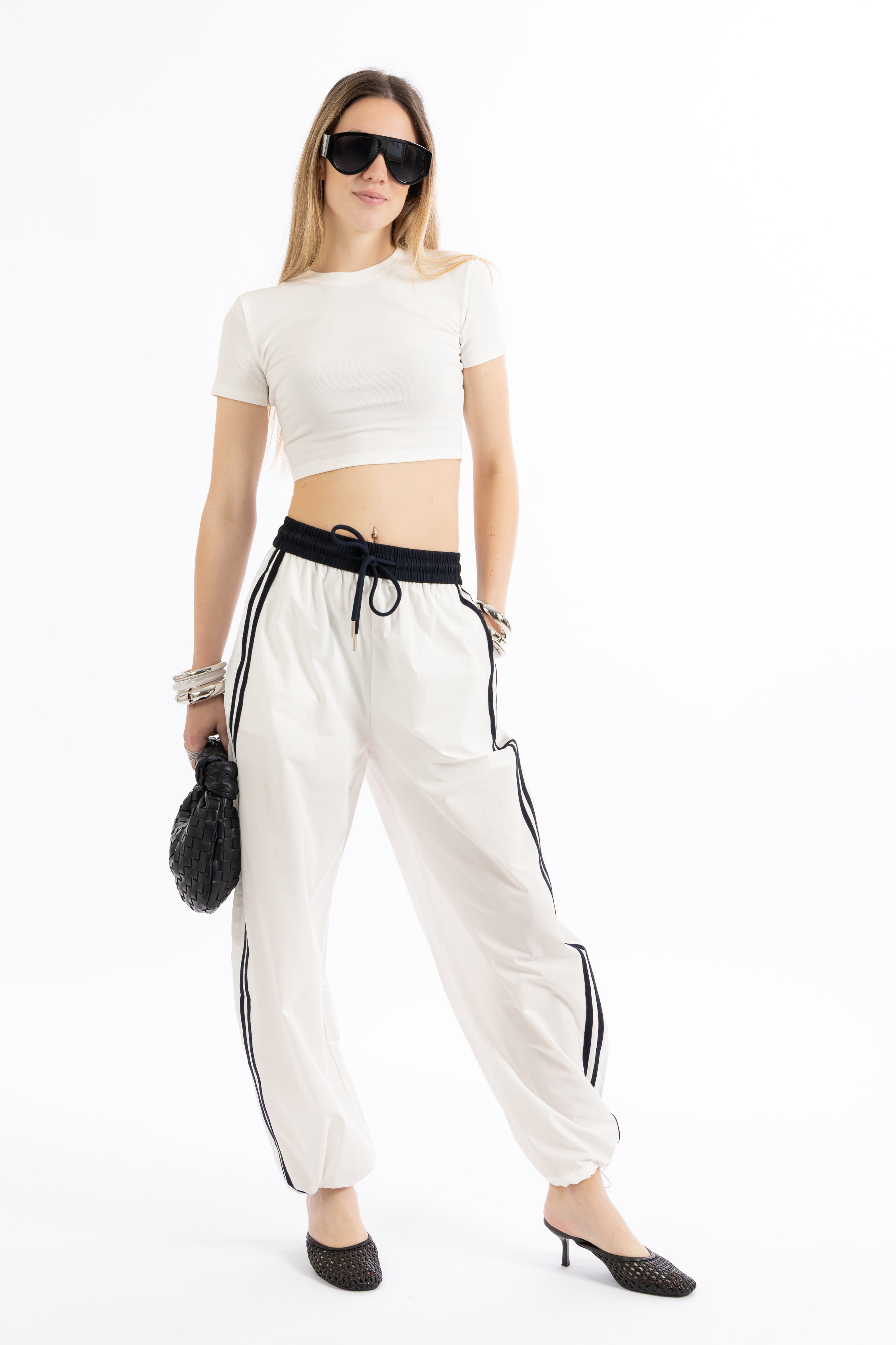 Pantalone bianco con bande