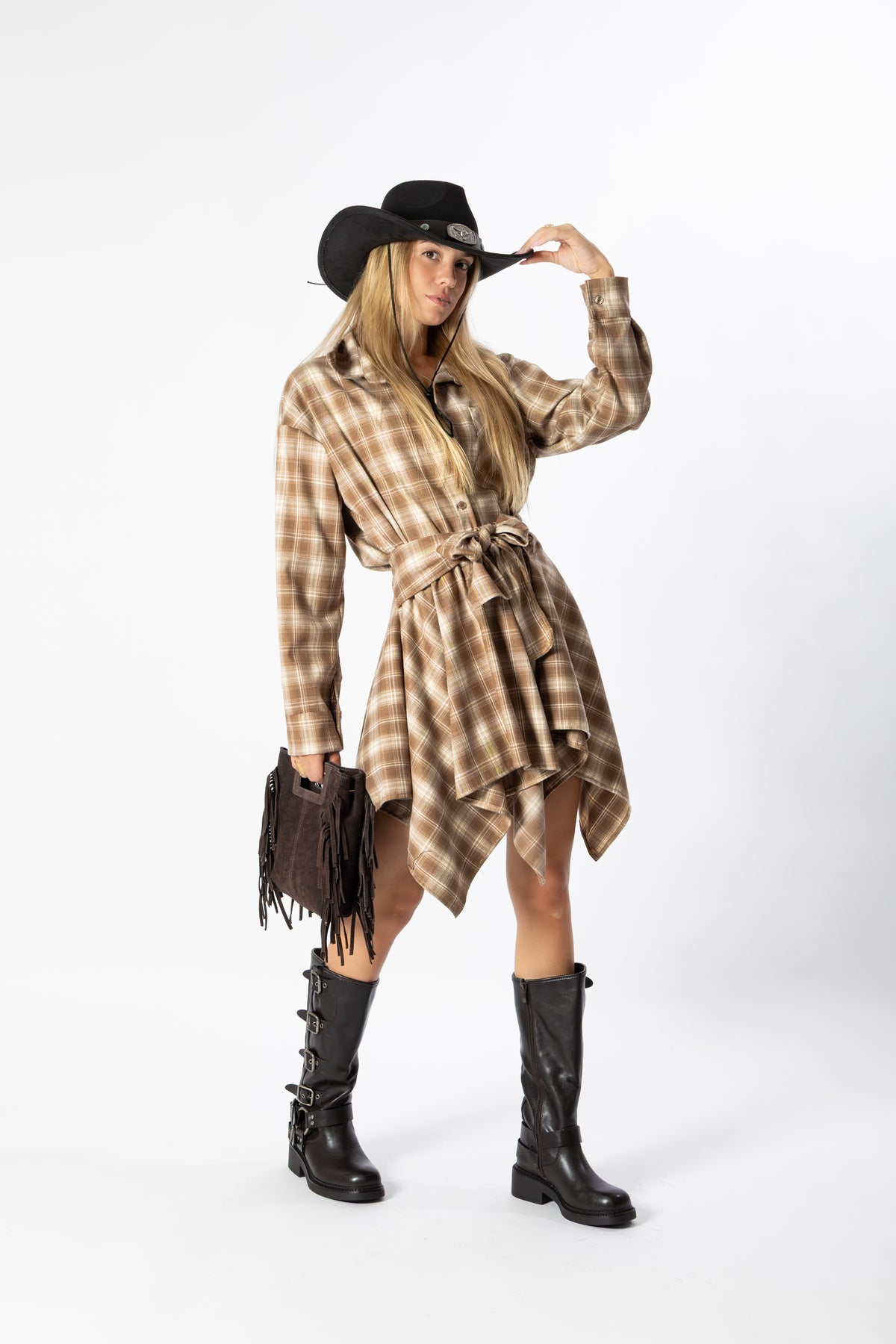 Camicia quadri beige