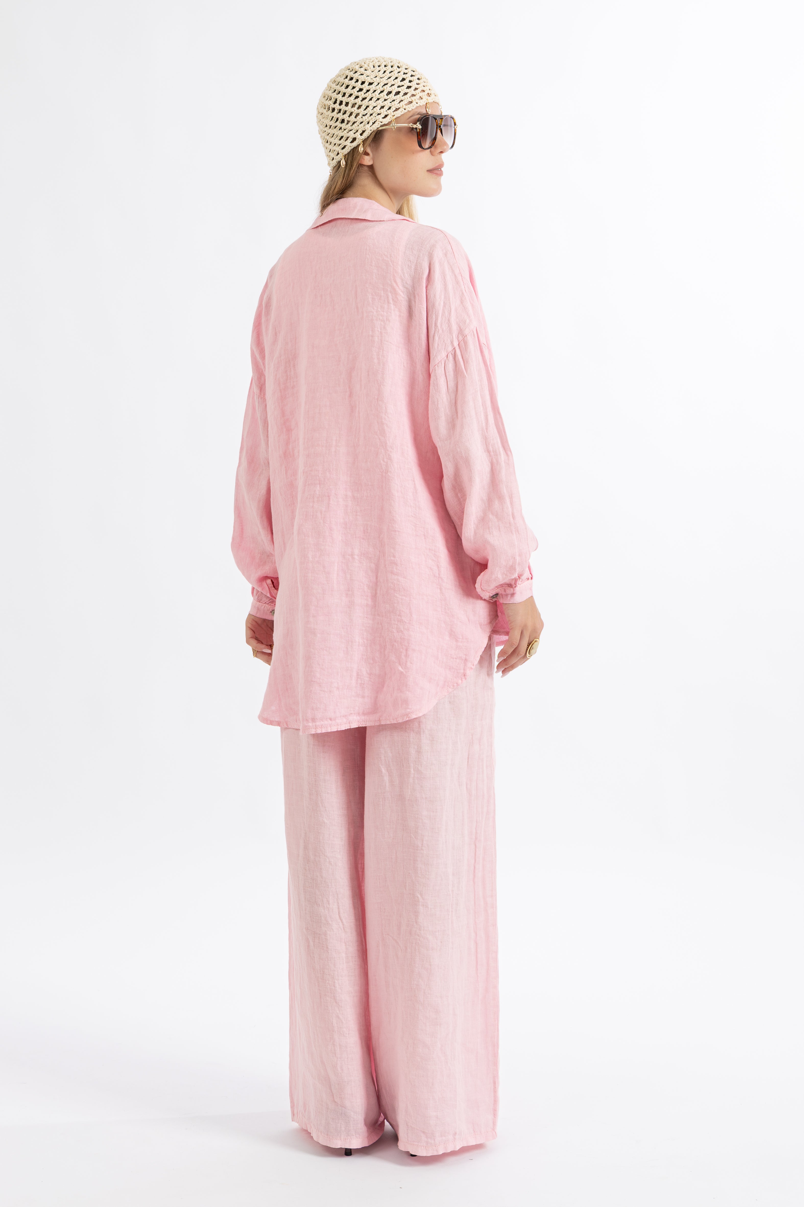 Camicia over lino rosa