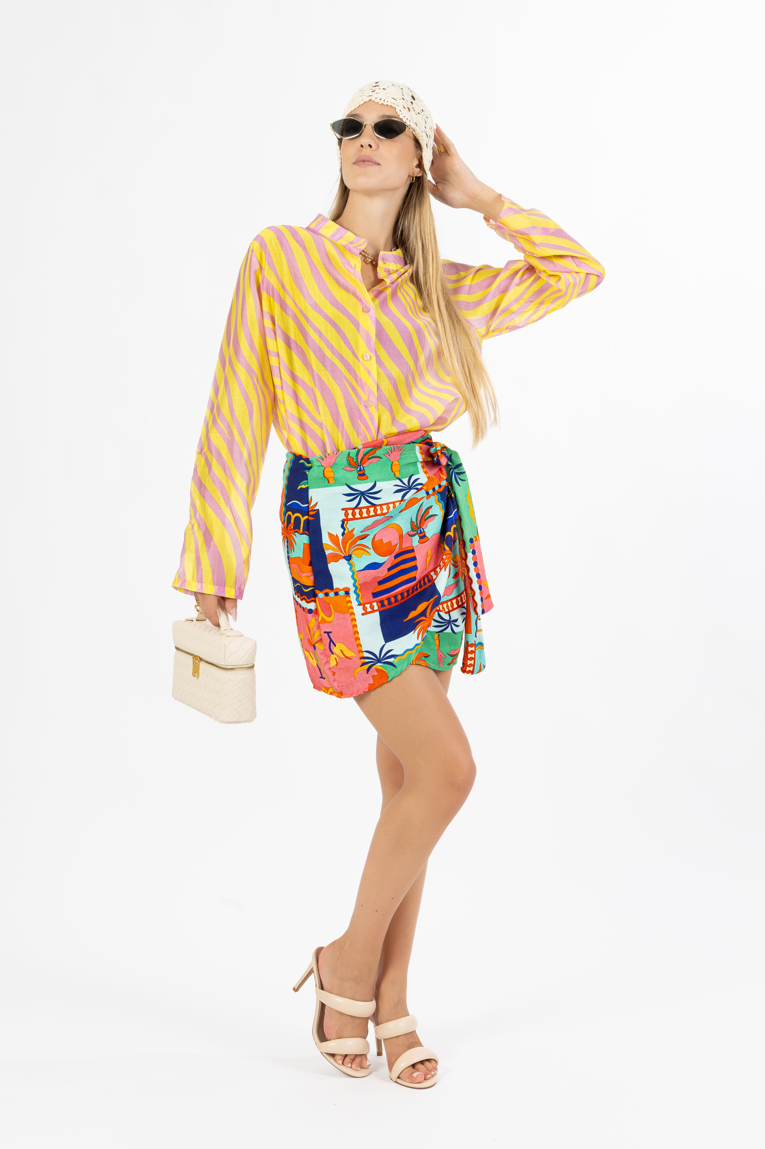 Camicia righe giallo e rosa