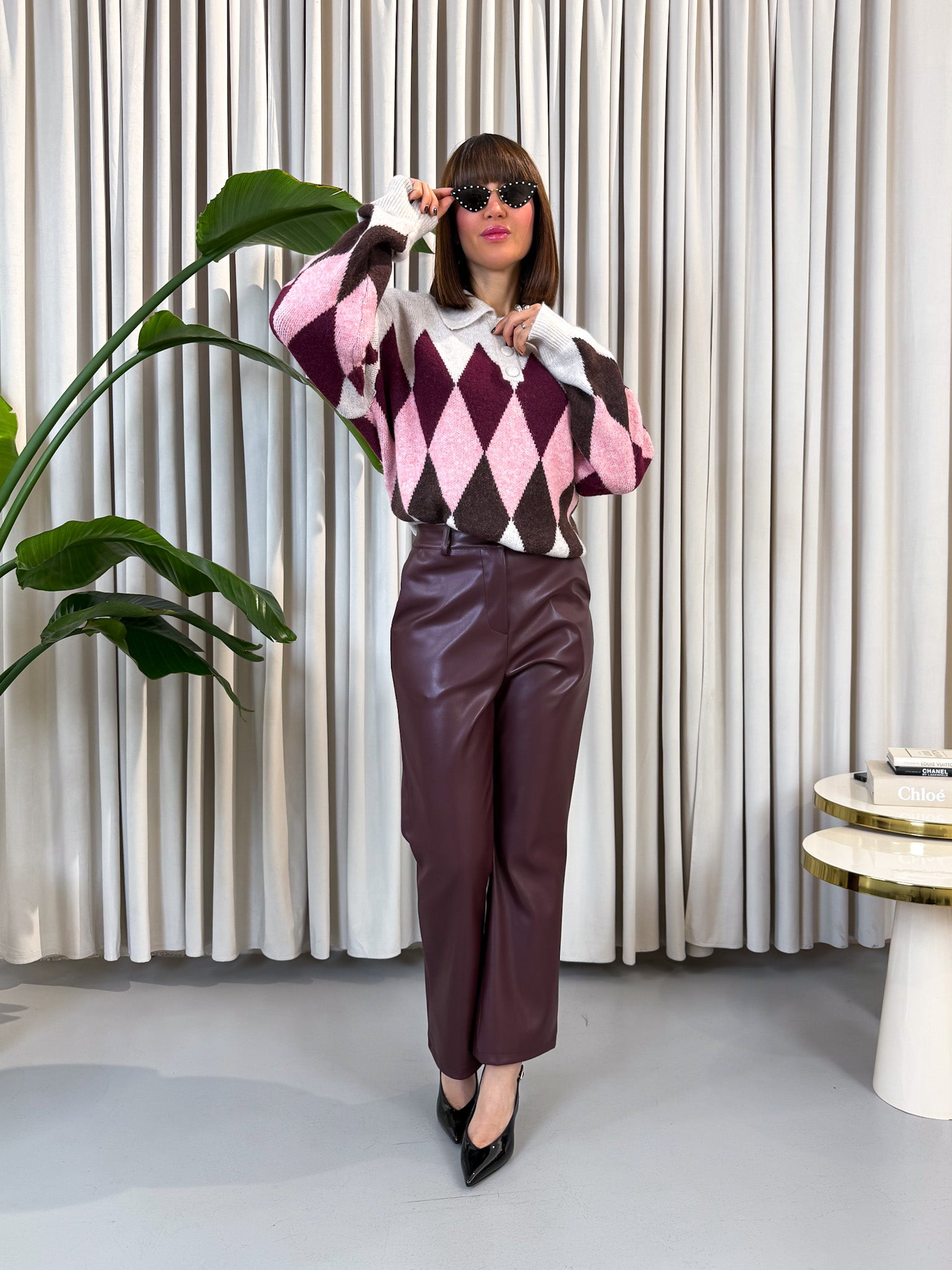 Pullover rombi bordeaux