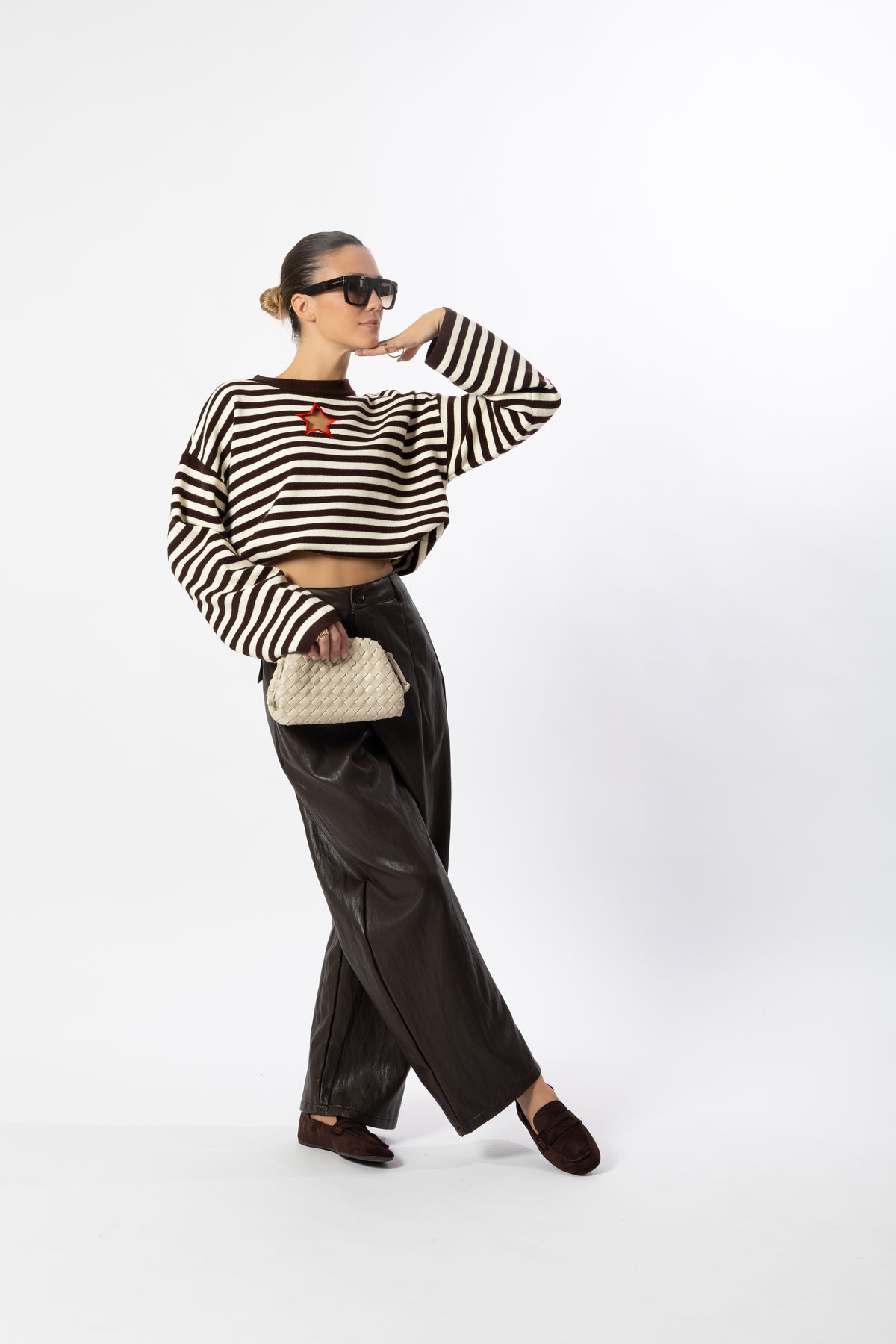 Pantalone balloon marrone simil pelle