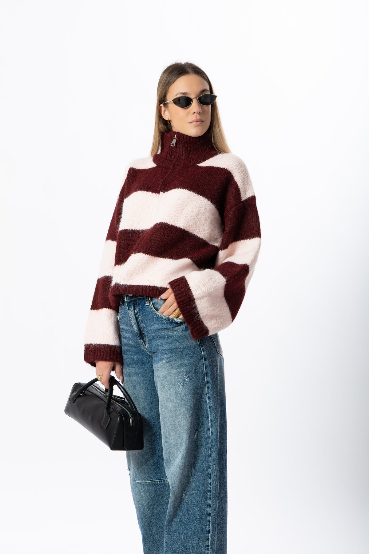 Maglione righe bordeaux