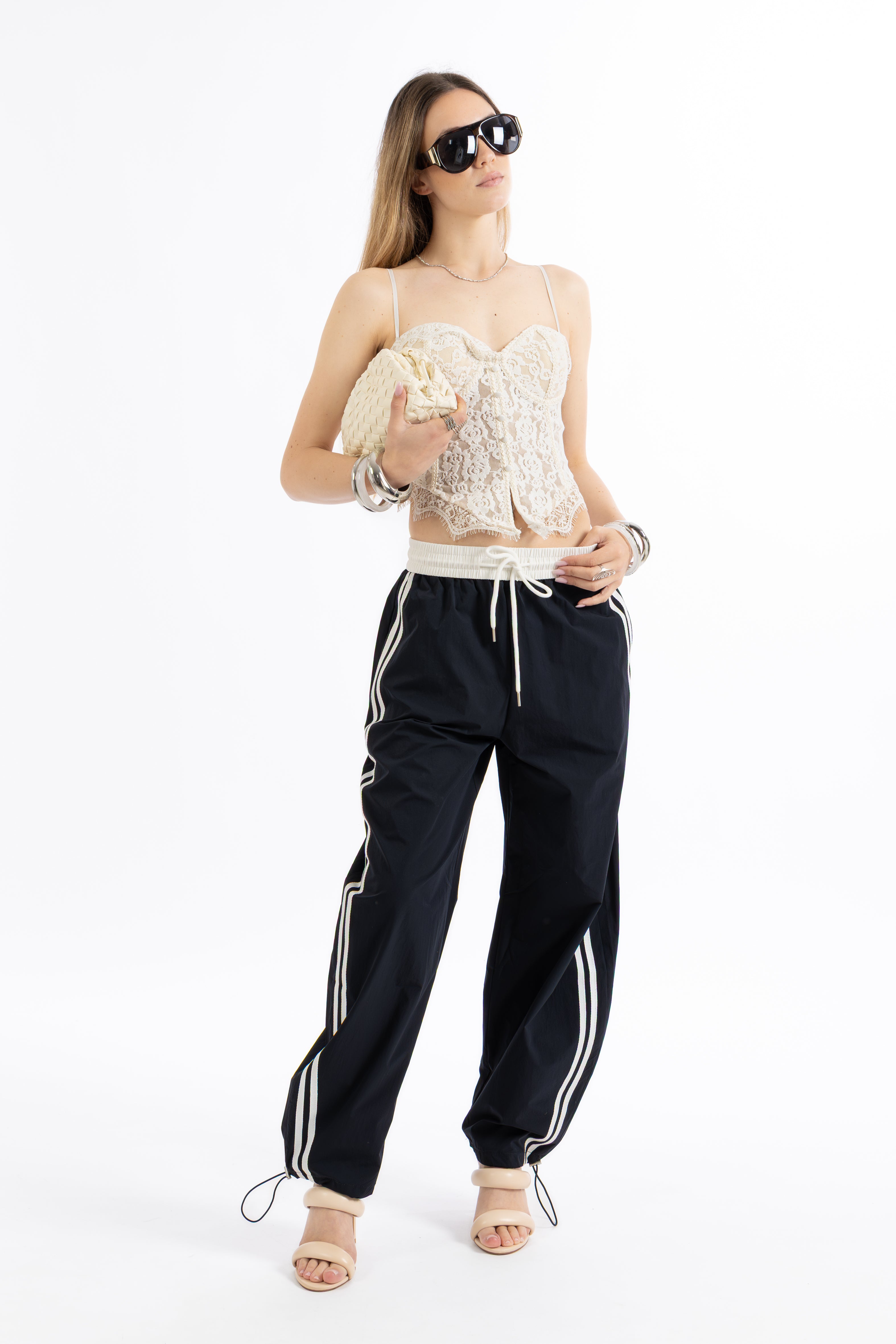 Pantalone blu con bande