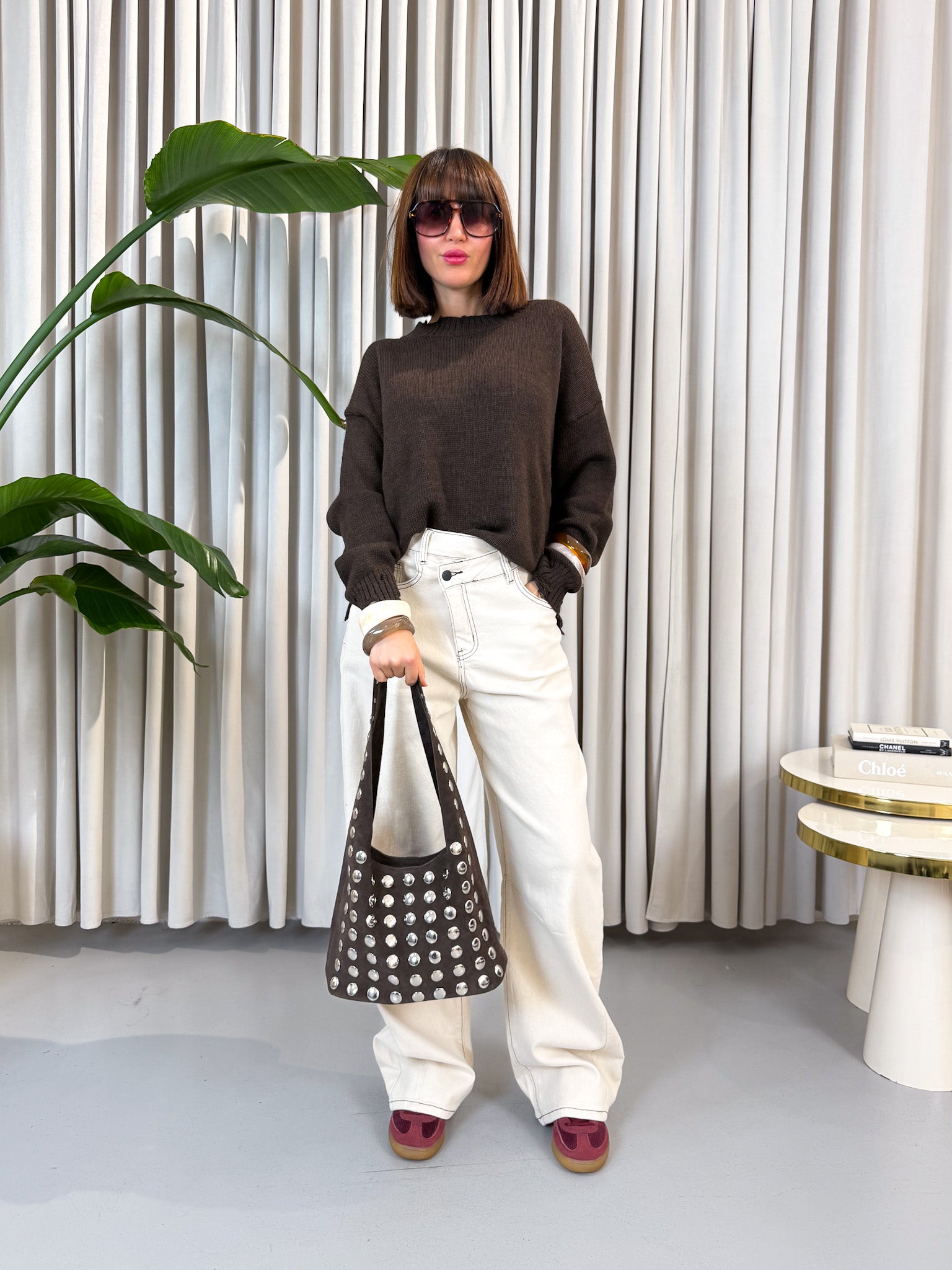 Jeans panna criss cross