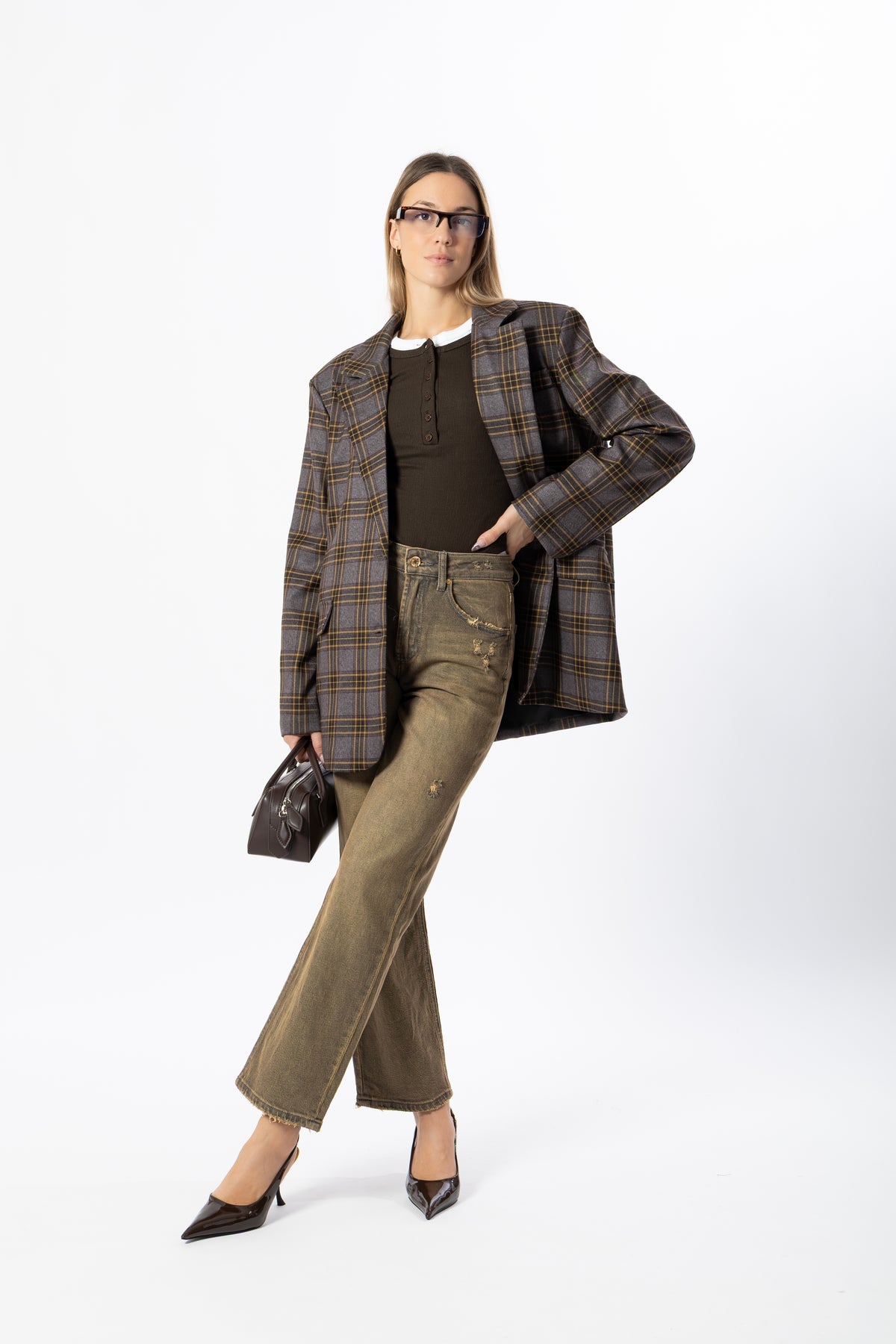 Blazer over tartan