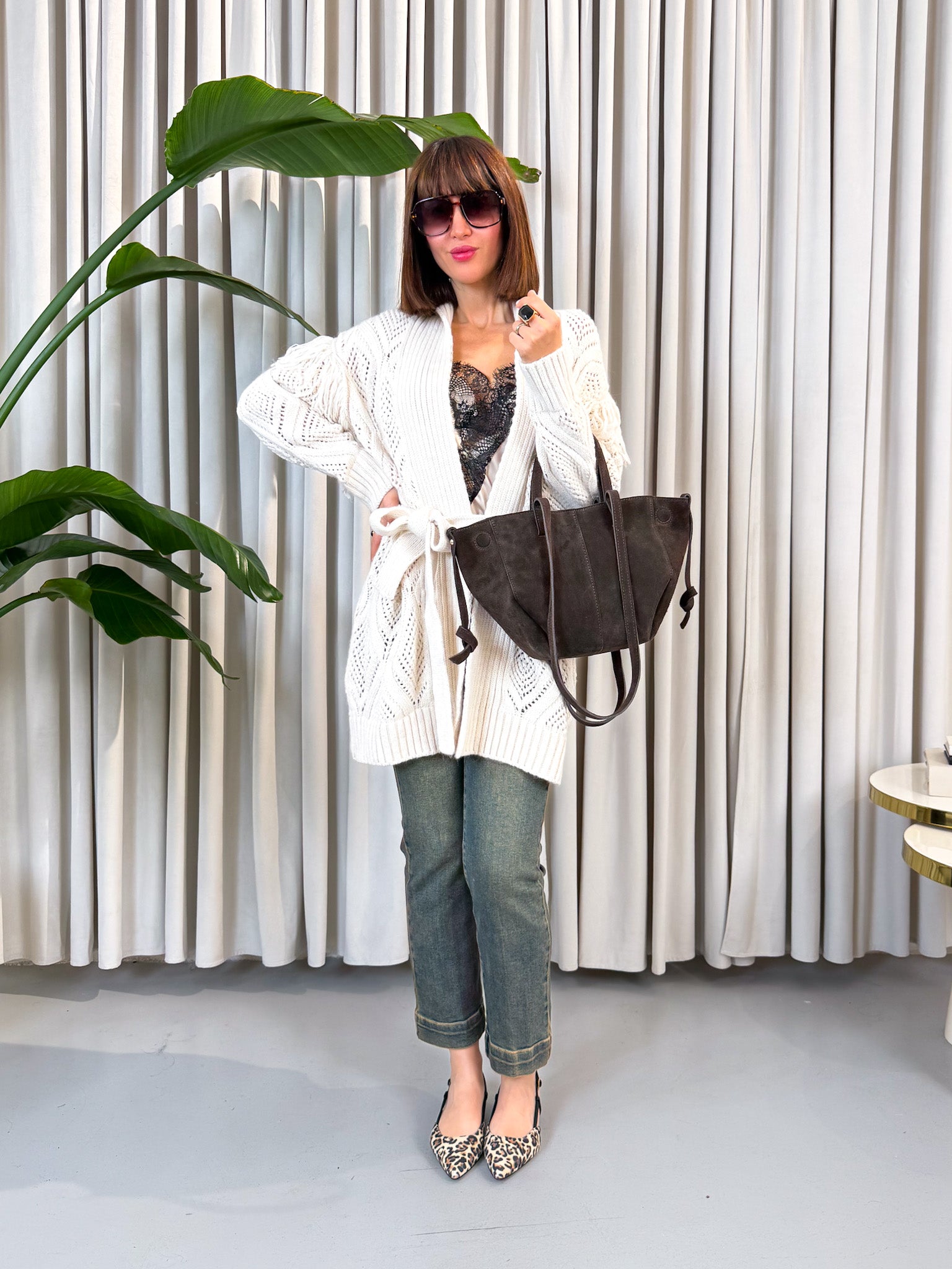 Cardigan frange panna