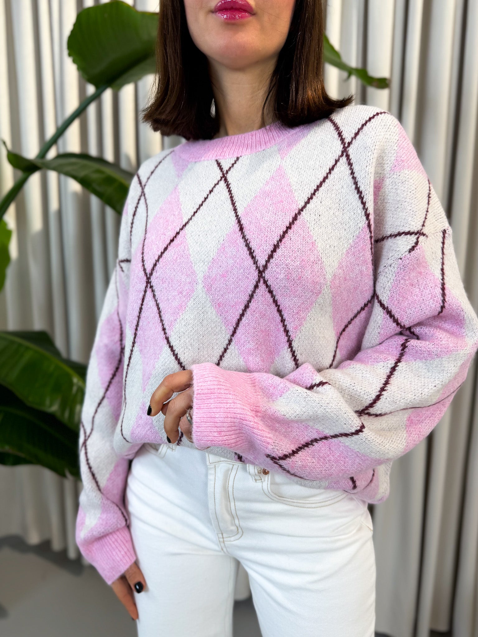 Pullover rombi rosa