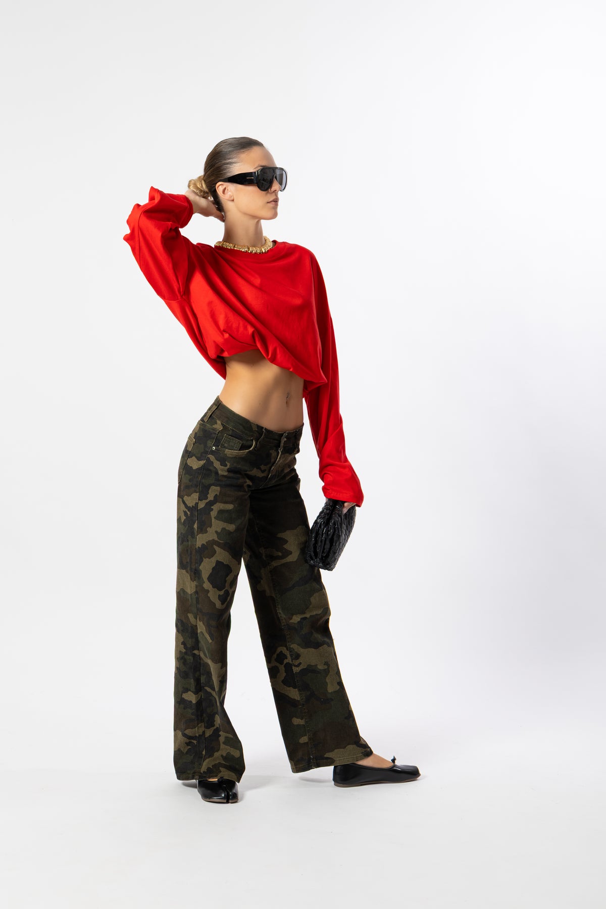 Jeans wide leg camouflage