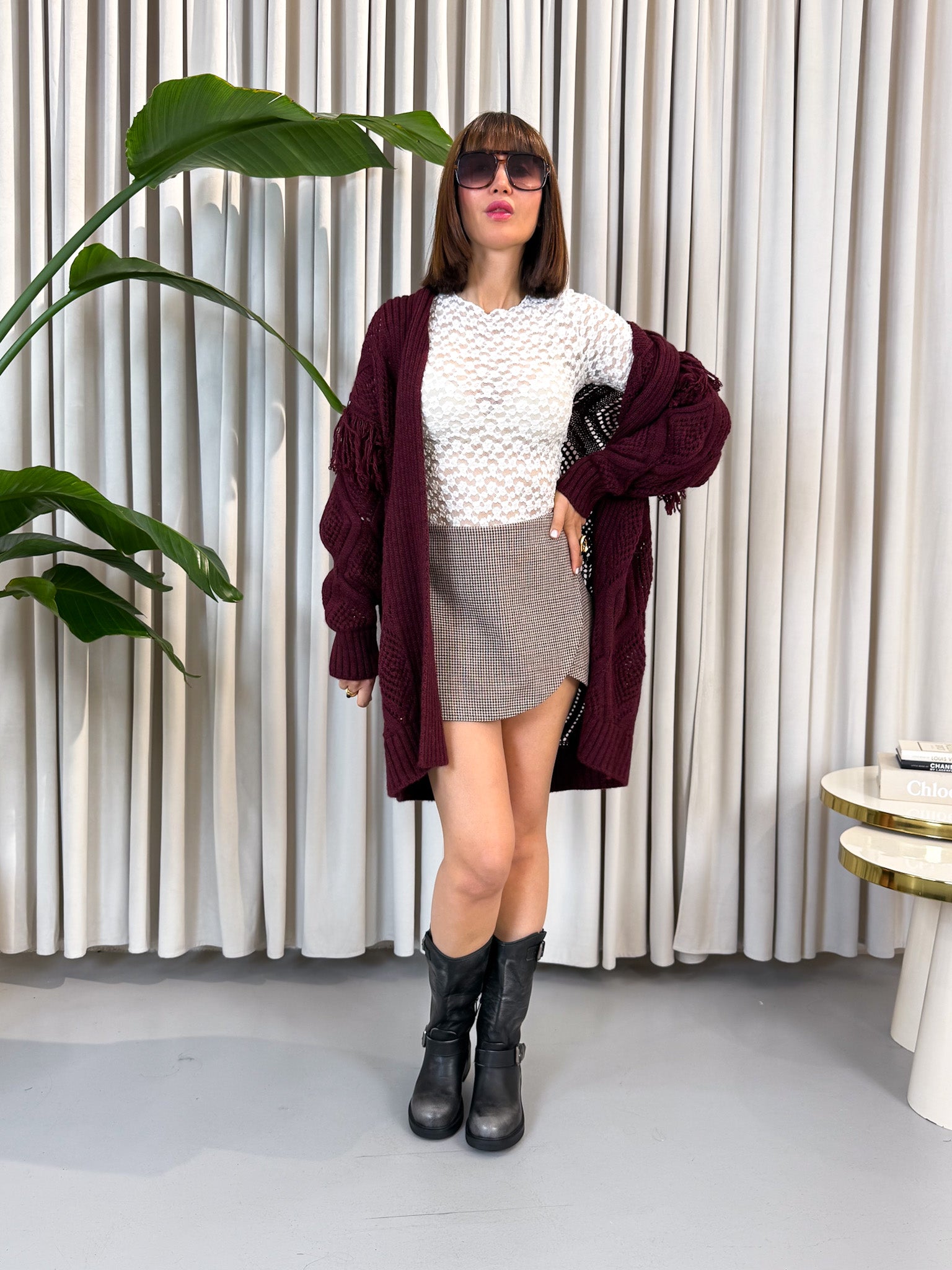 Cardigan frange bordeaux