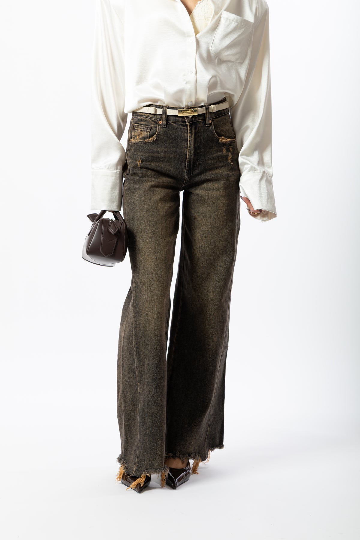 Jeans wide leg moka