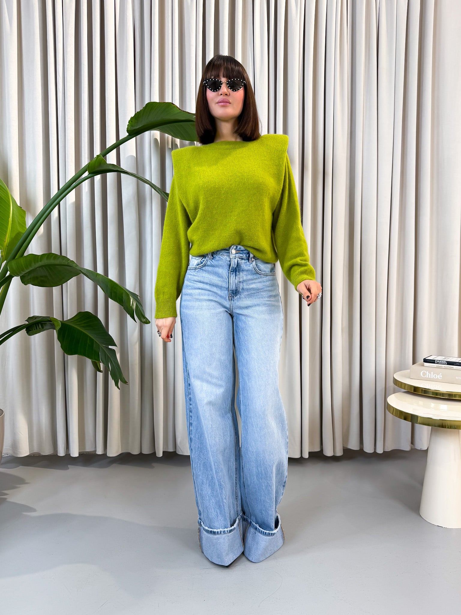 Maglione spalline oliva