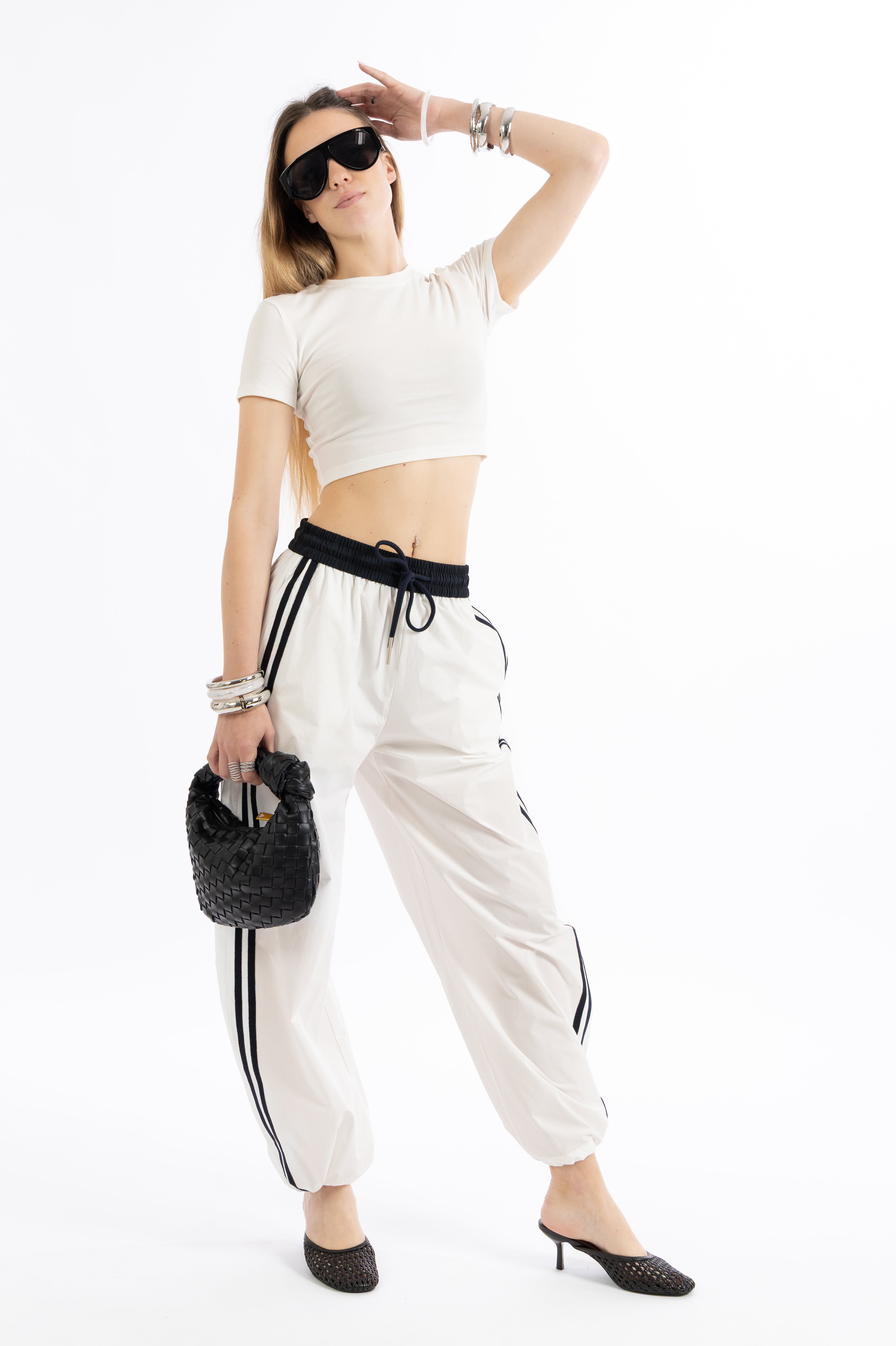 Pantalone bianco con bande