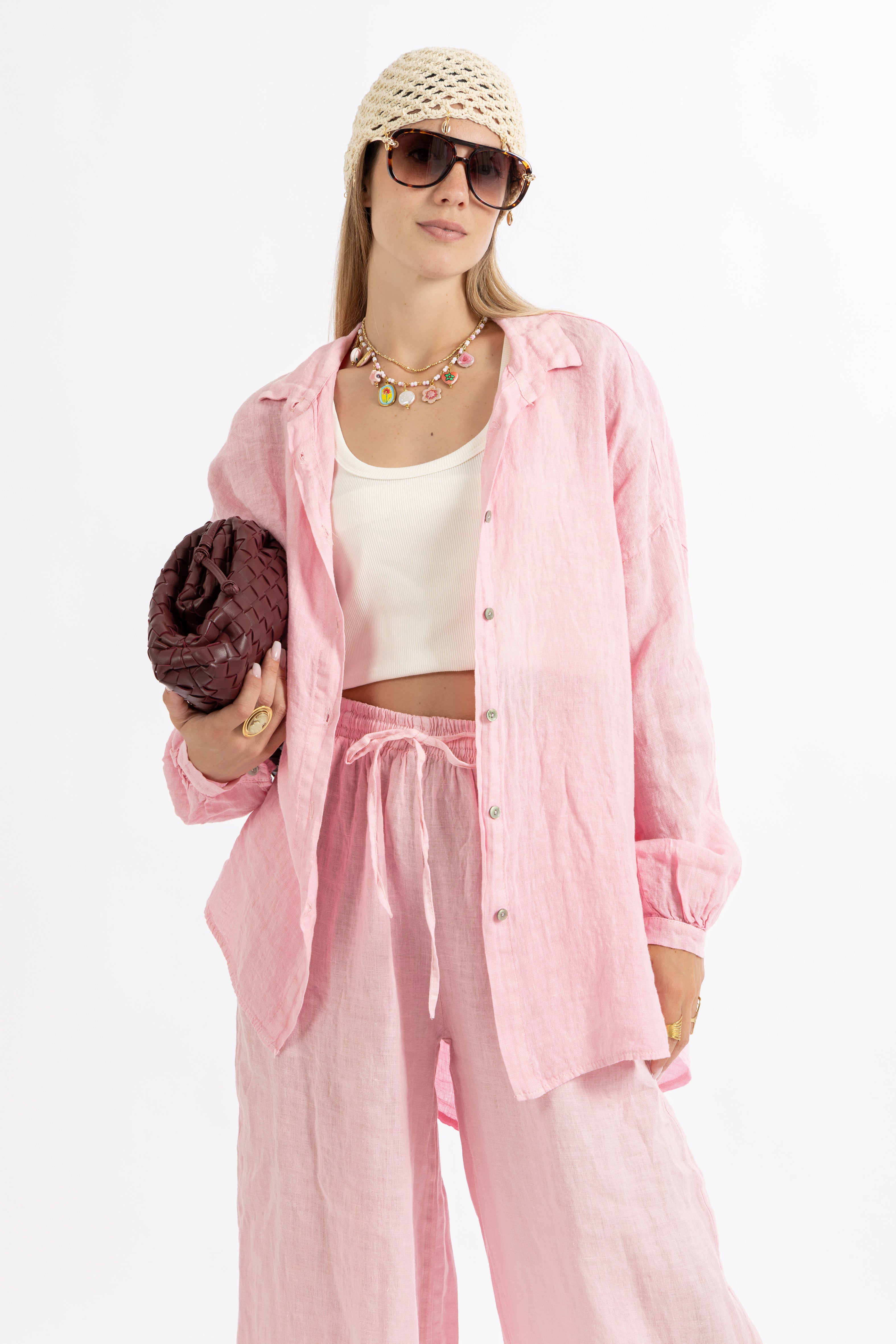 Camicia over lino rosa