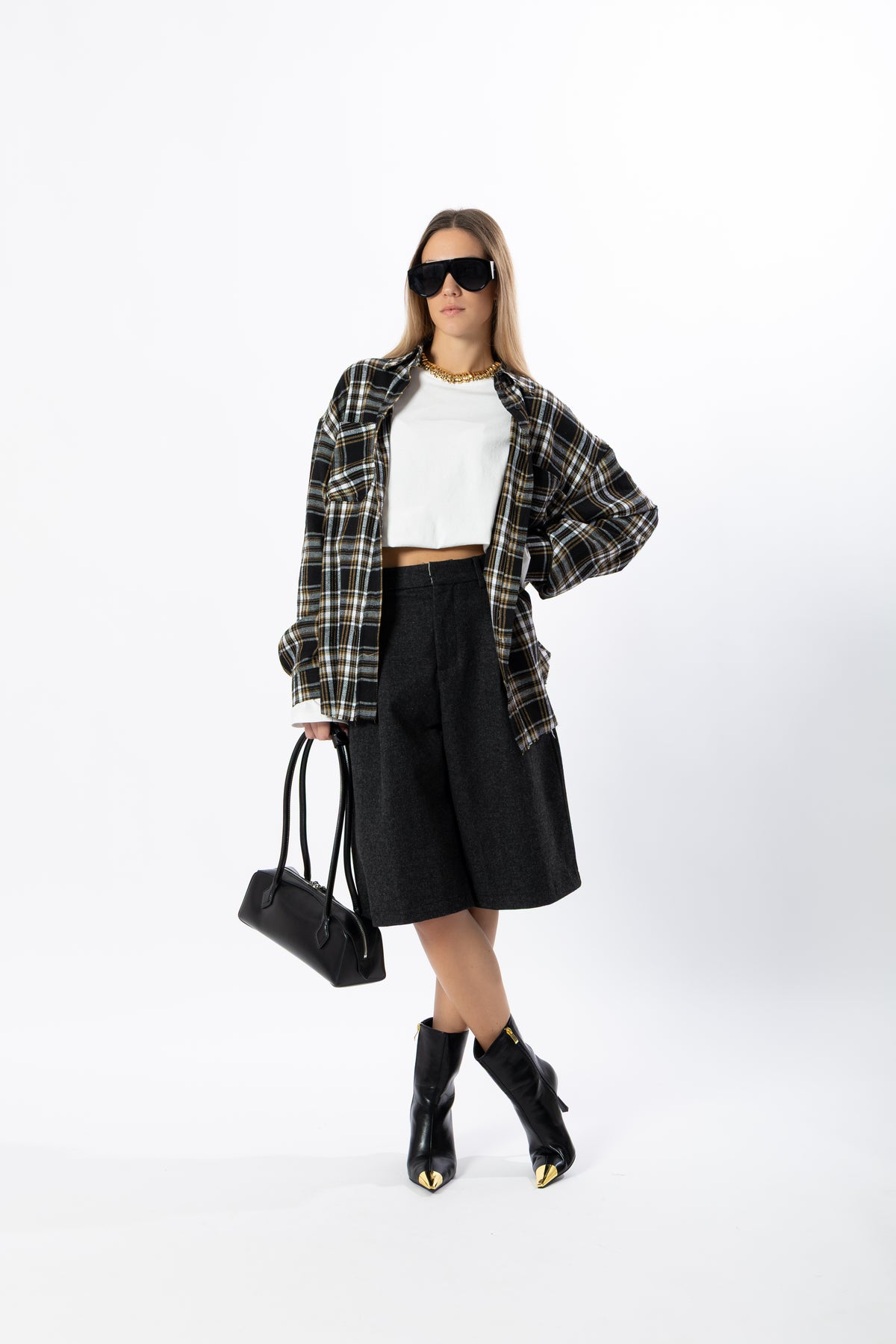 Camicia tartan nero e senape