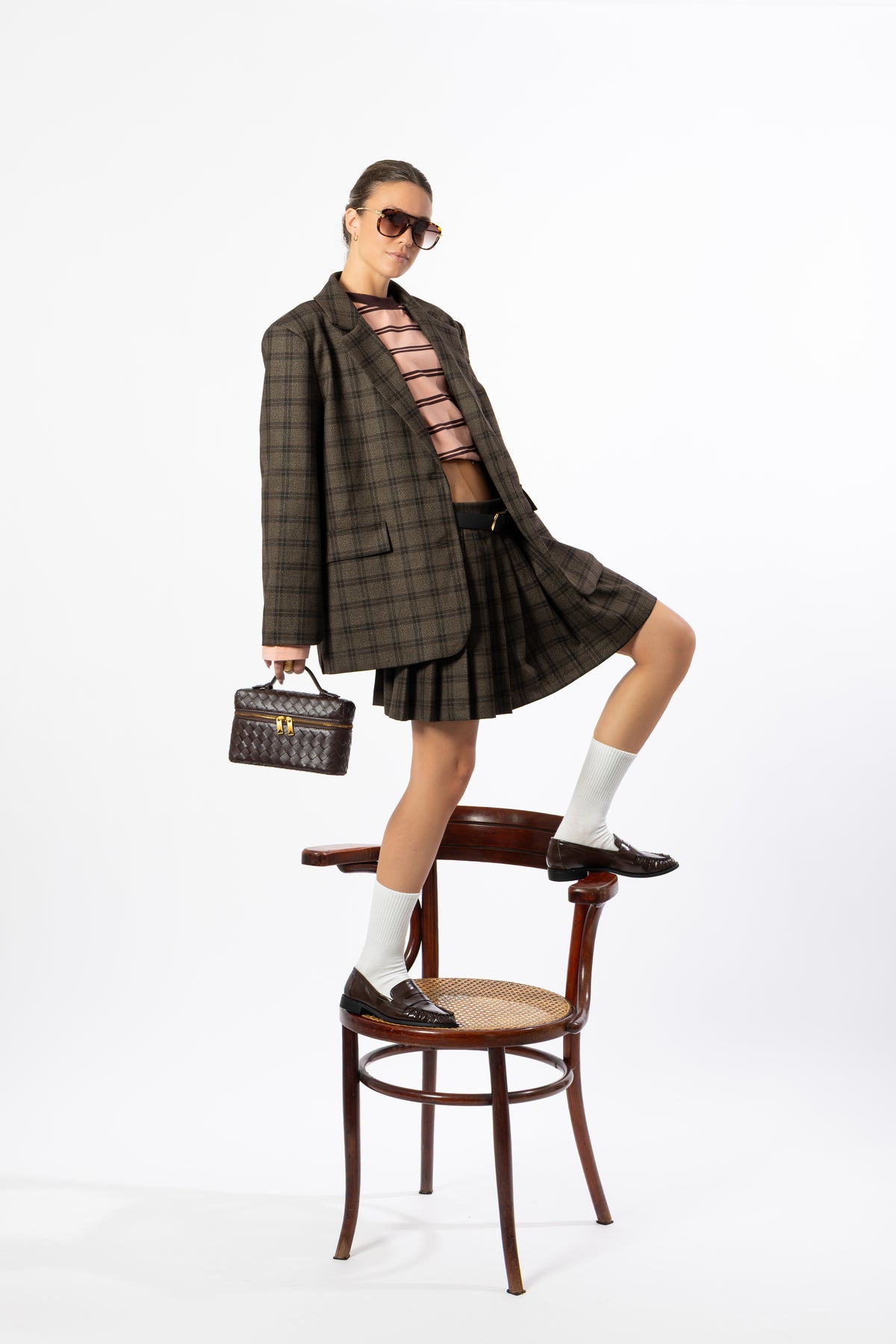 Blazer over tartan marrone