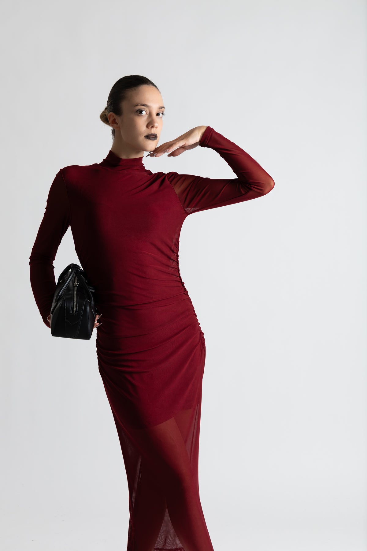 Abito lungo tulle bordeaux