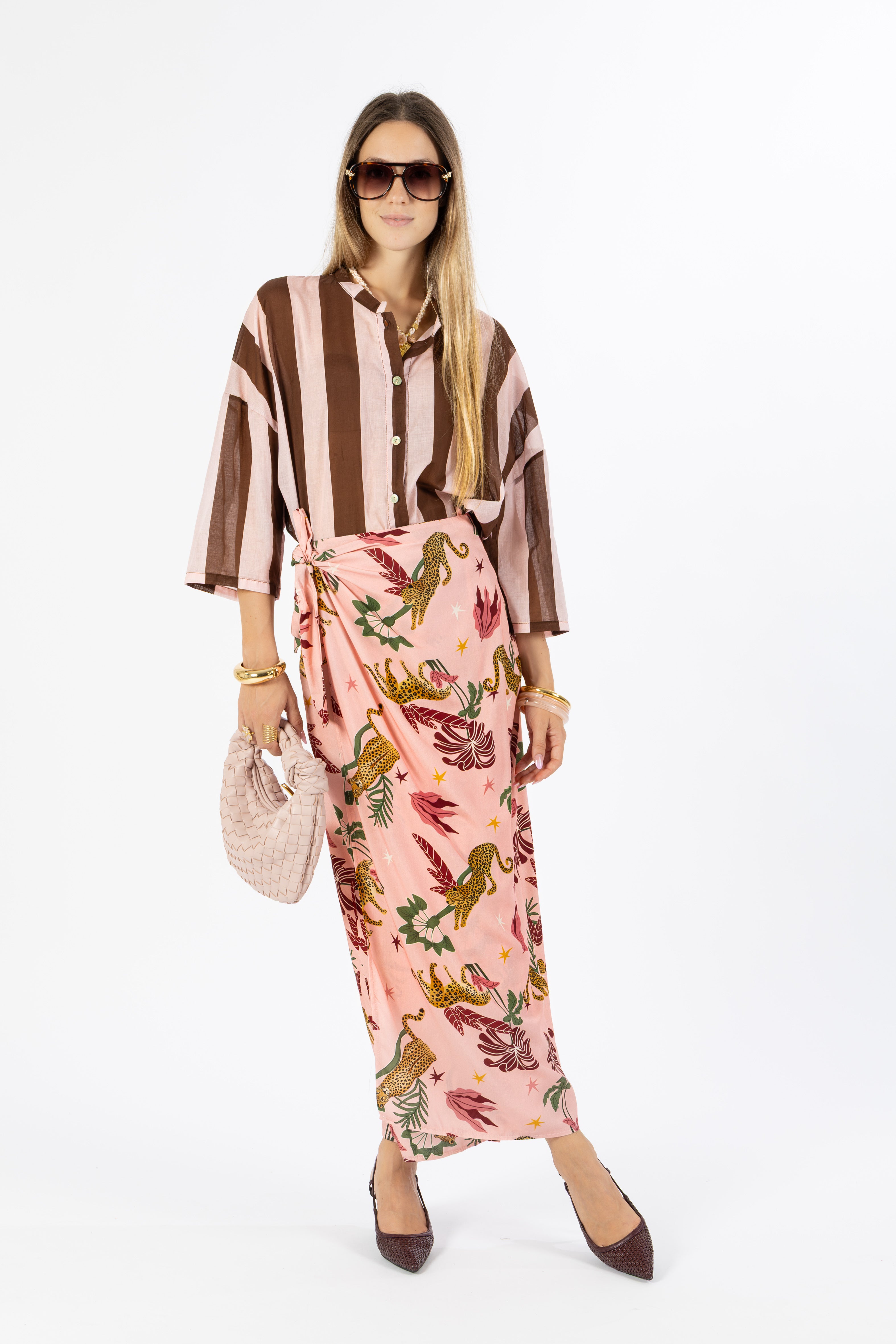 Gonna lunga pareo rosa animalier
