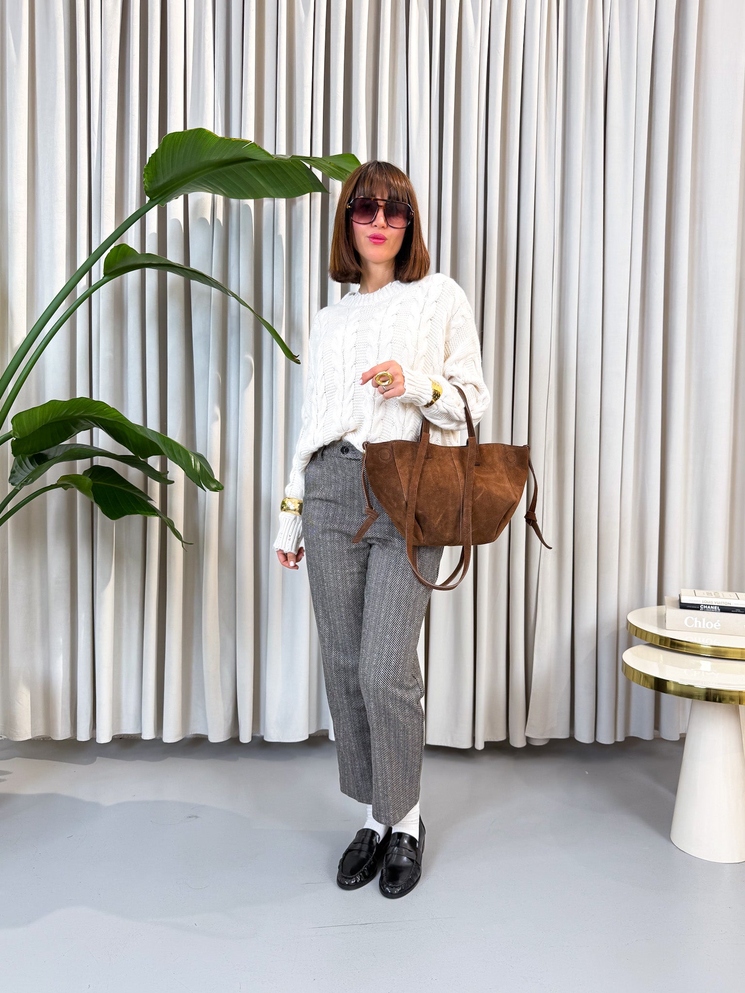 Pullover over trecce panna