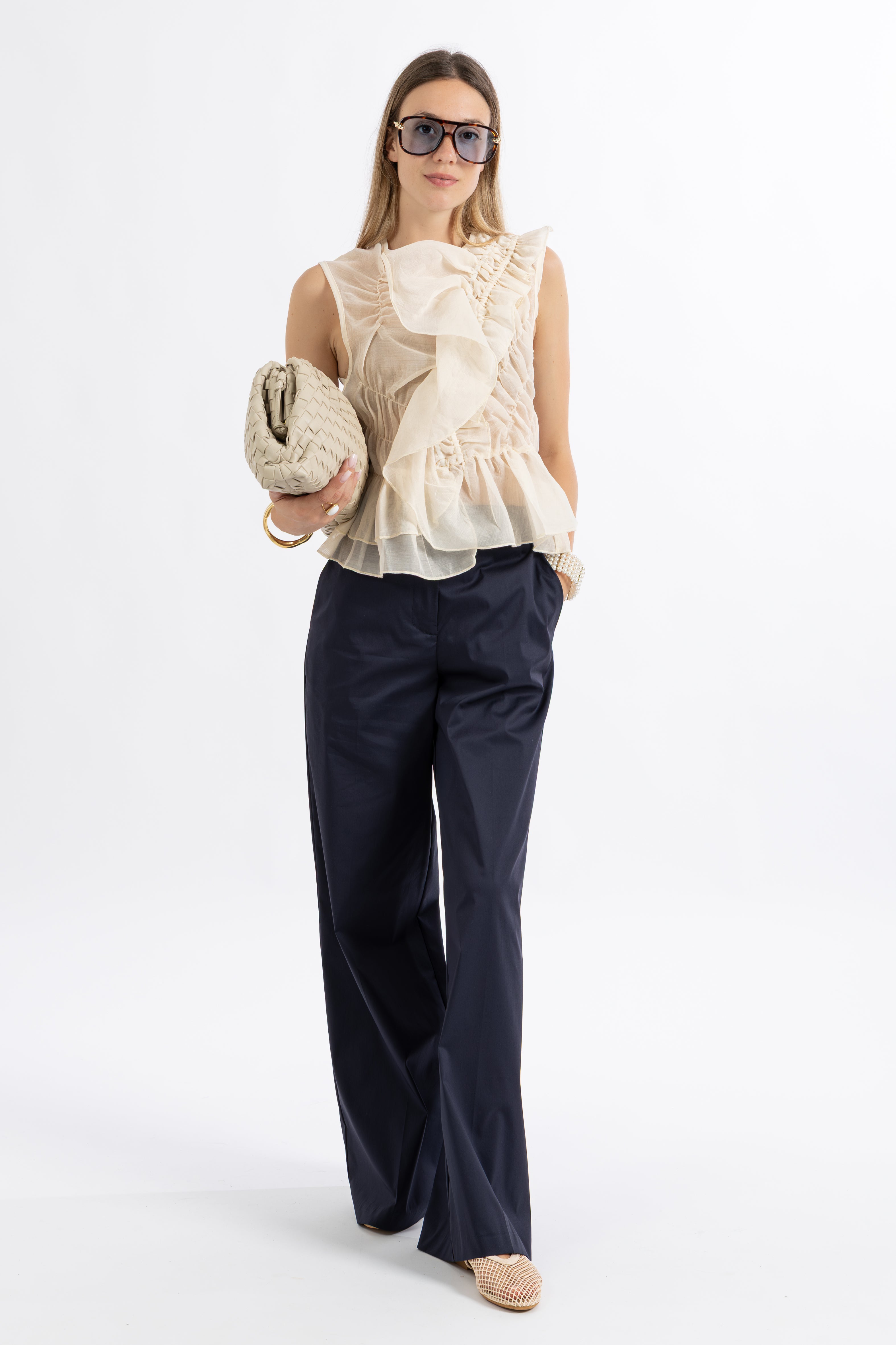 Pantalone blu popeline