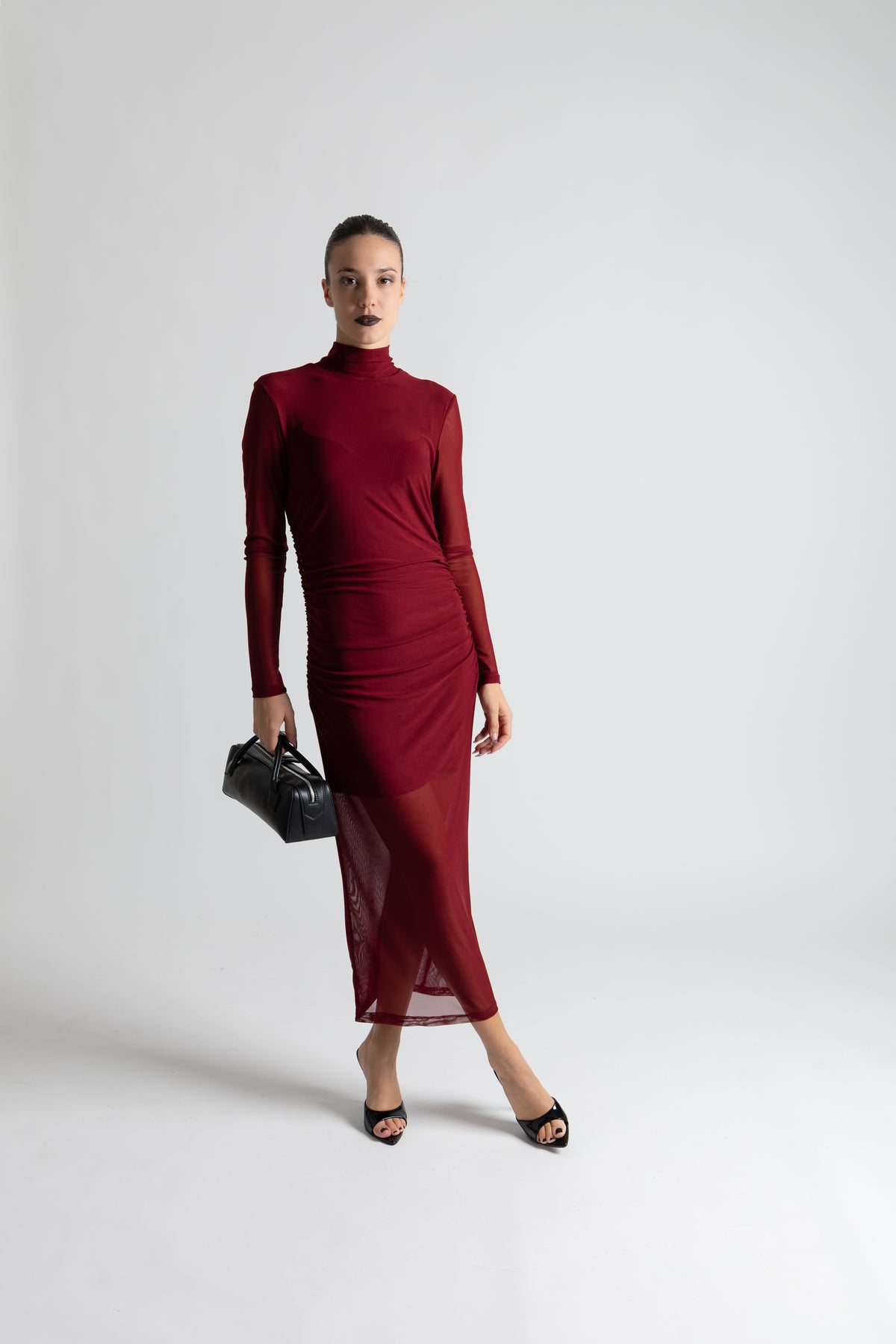 Abito lungo tulle bordeaux