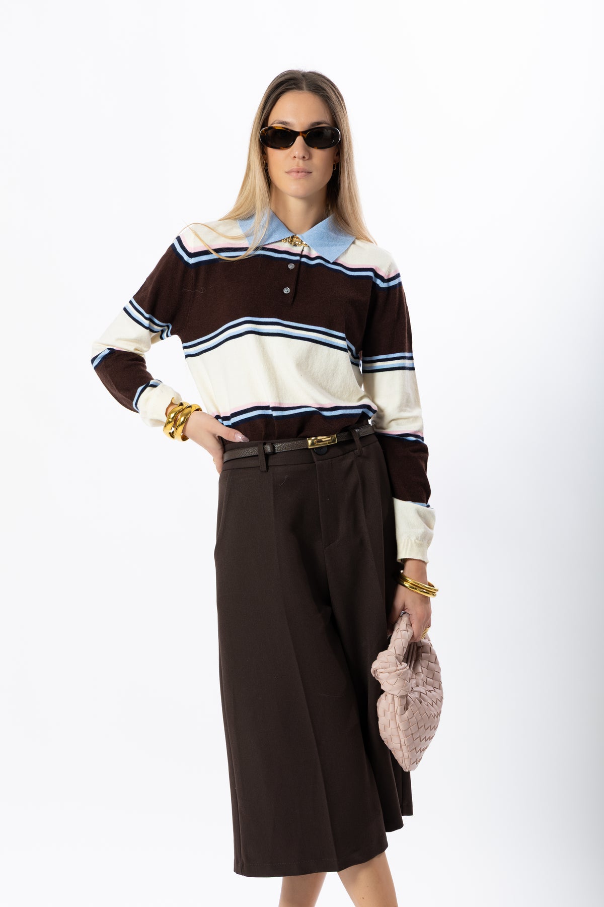 Polo a righe marrone e azzurro
