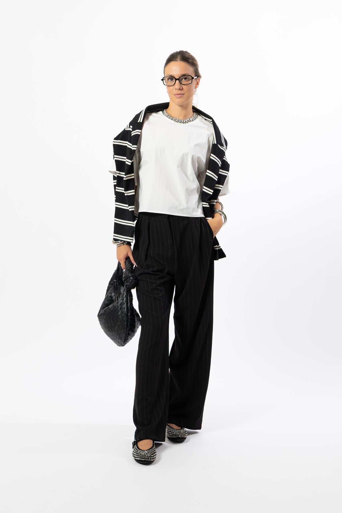 Pantalone gessato nero