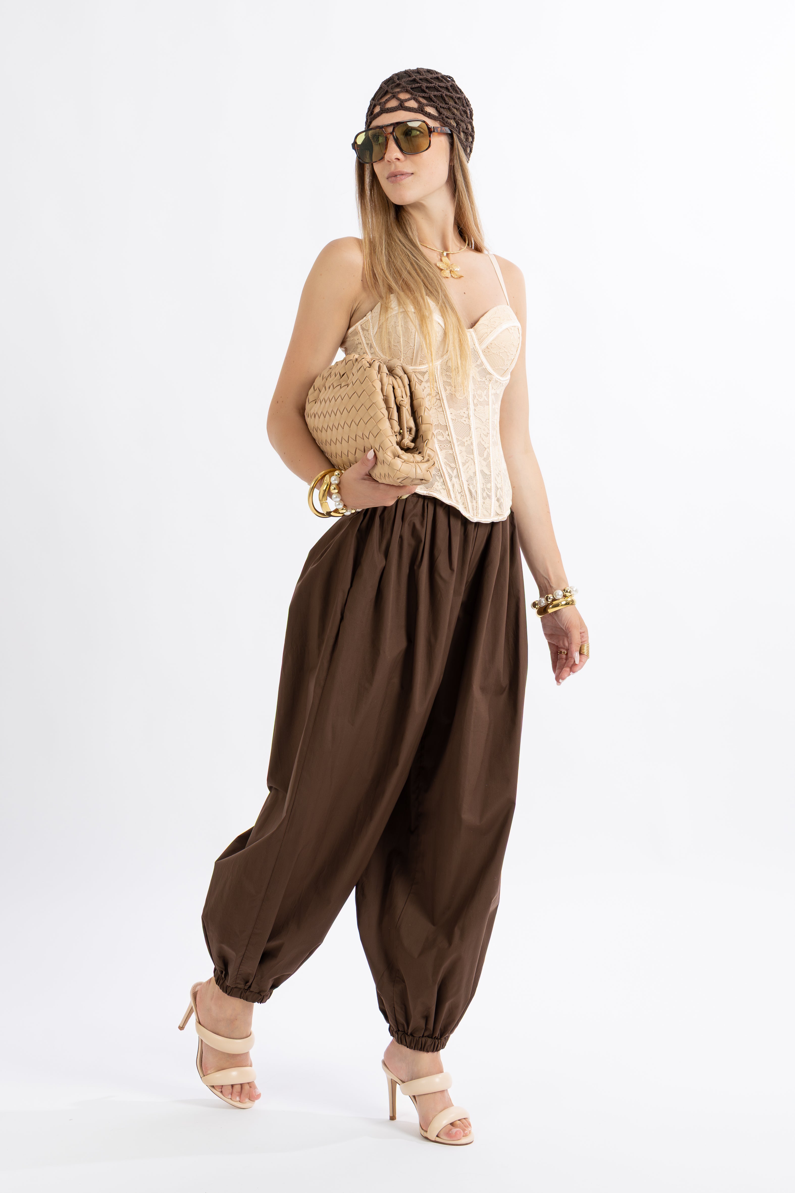Pantalone marrone popeline balloon