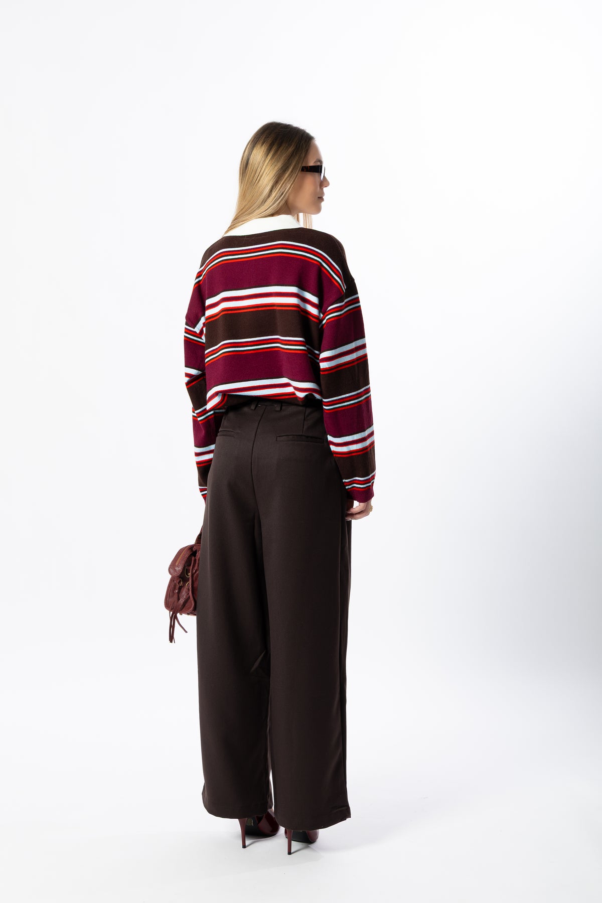 Polo a righe bordeaux e marrone