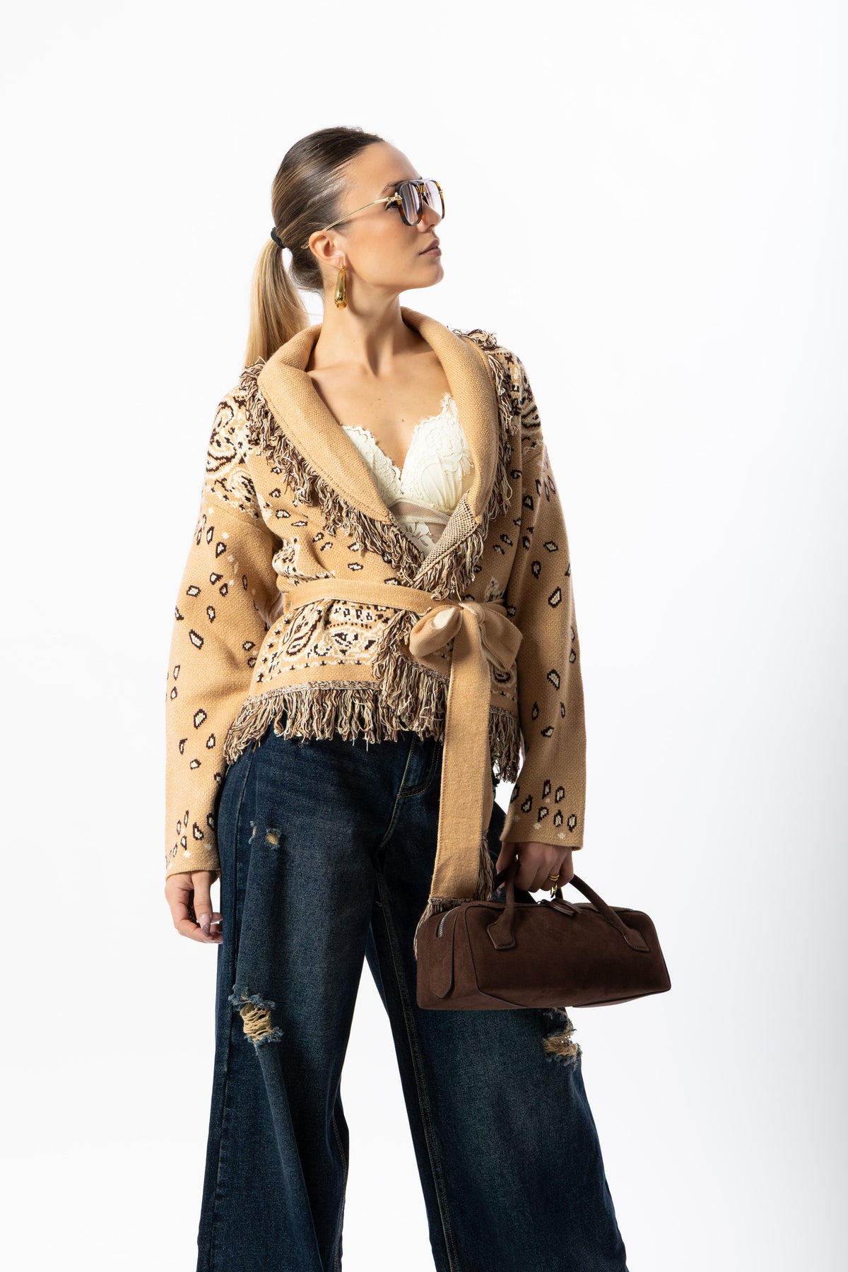 Cardigan bandana corto beige