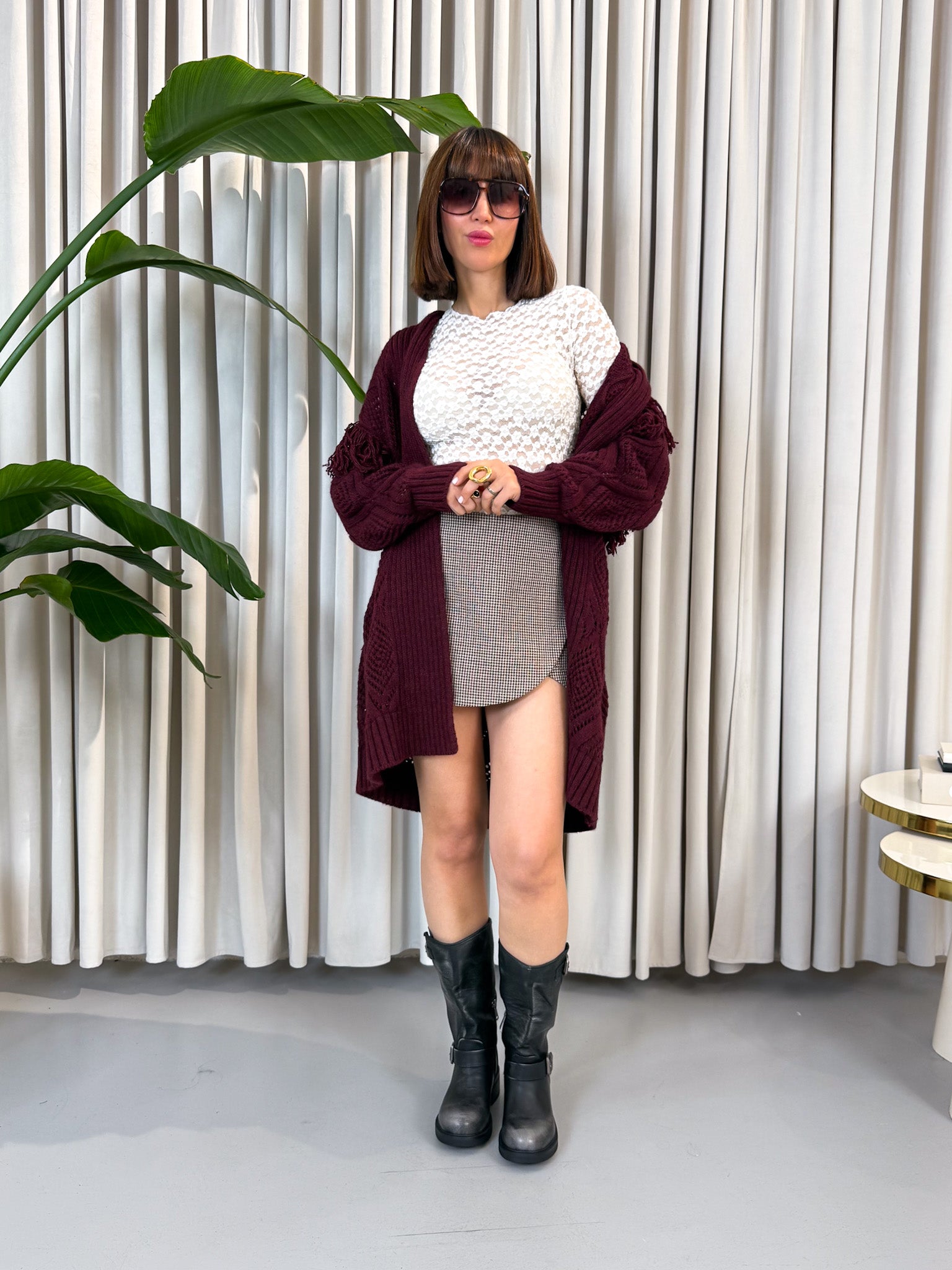 Cardigan frange bordeaux