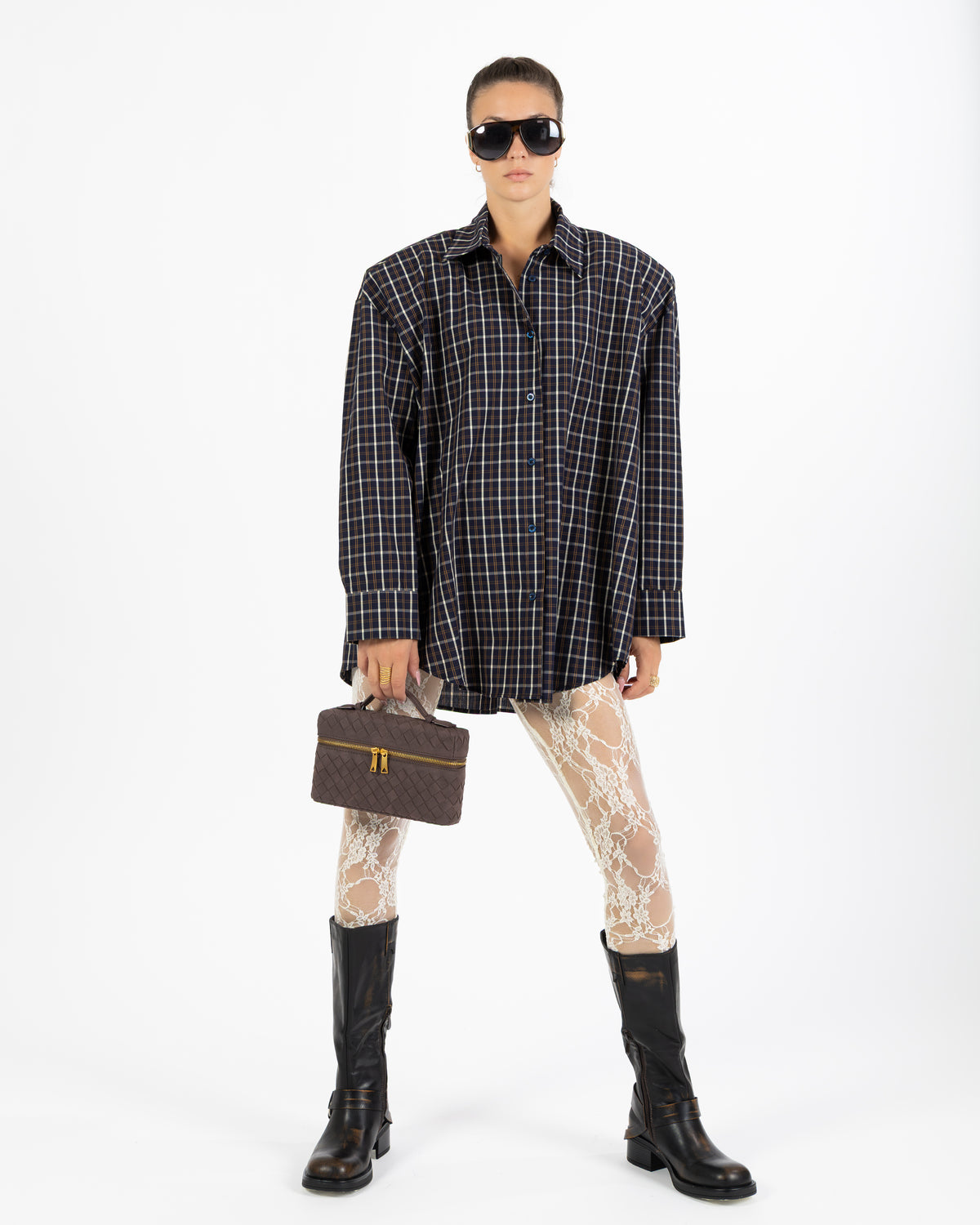 Camicia over quadri blu