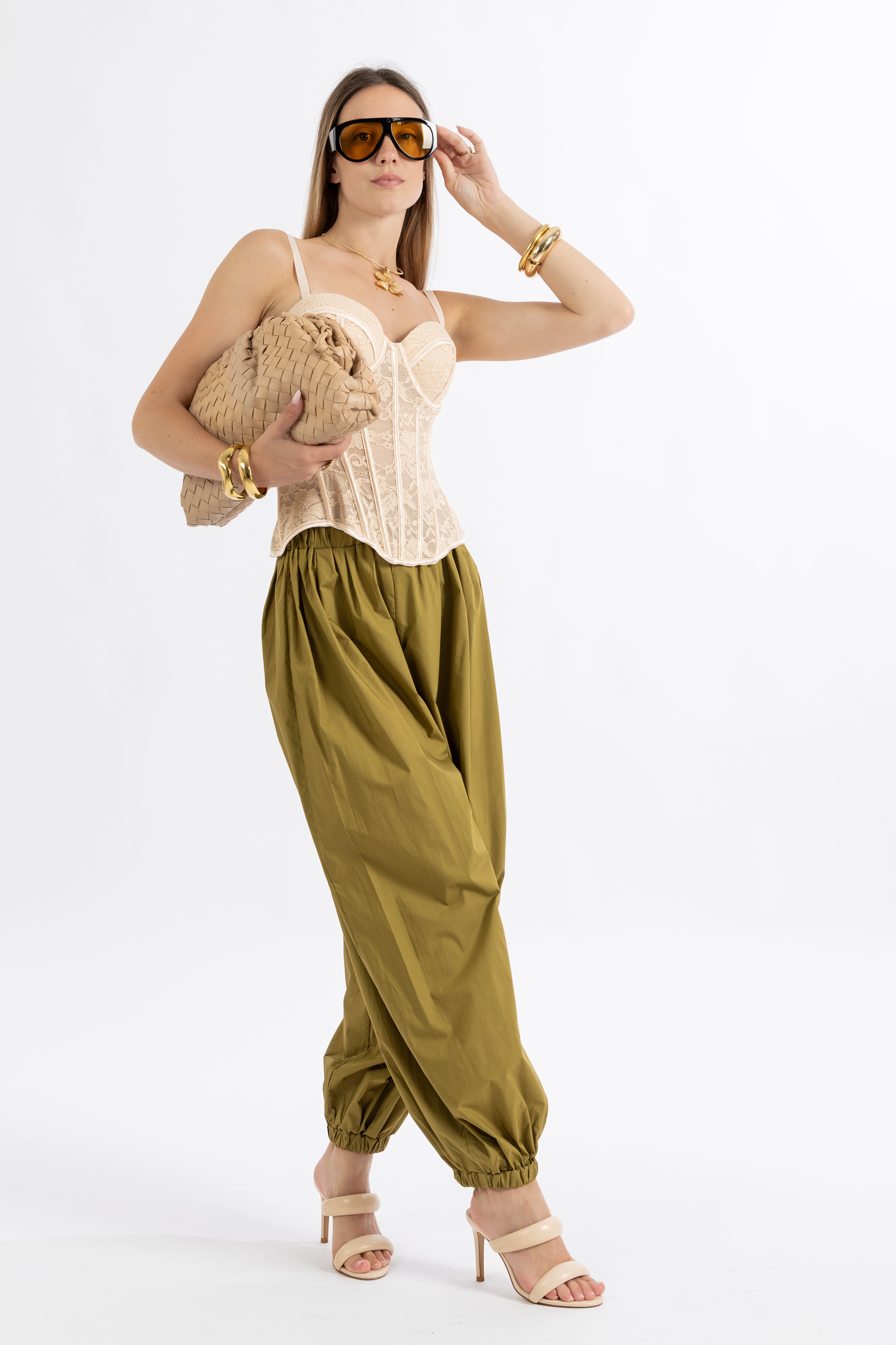 Pantalone oliva popeline balloon