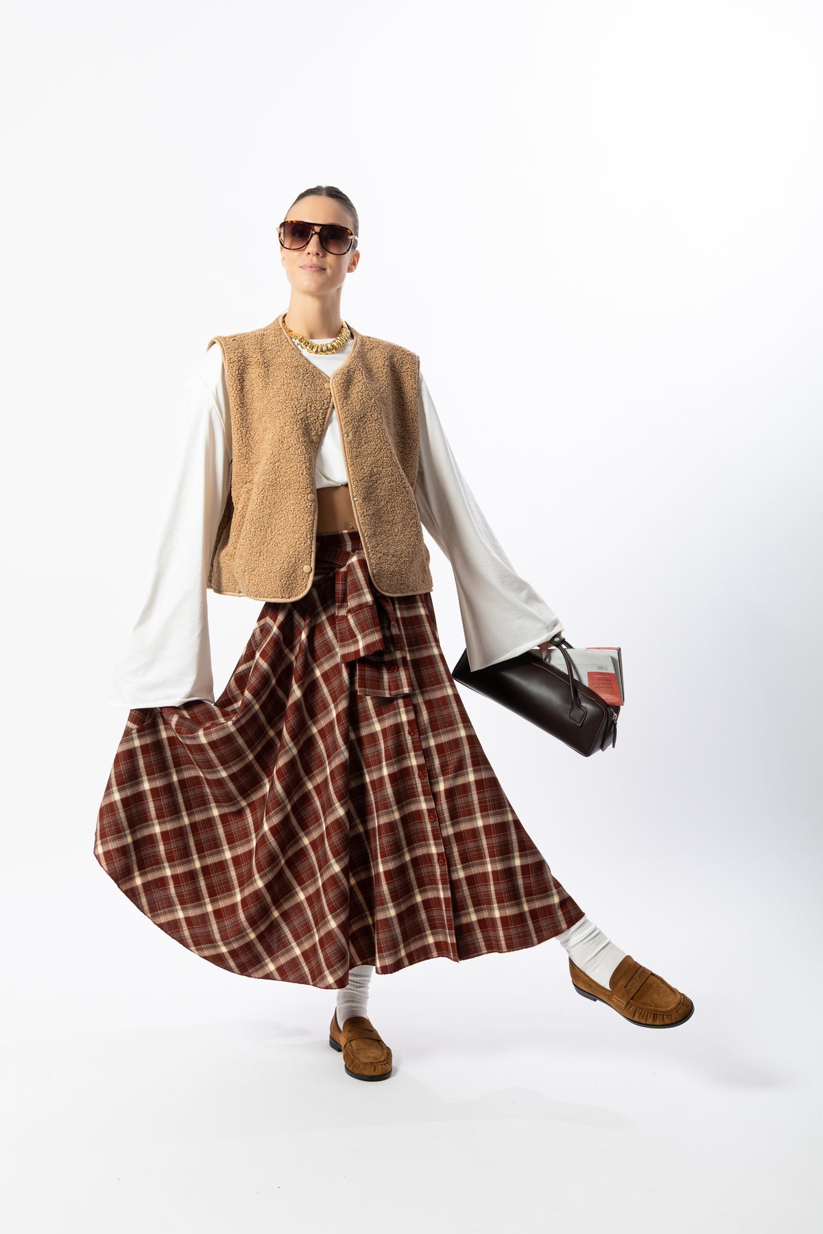 Gonna lunga tartan paprika