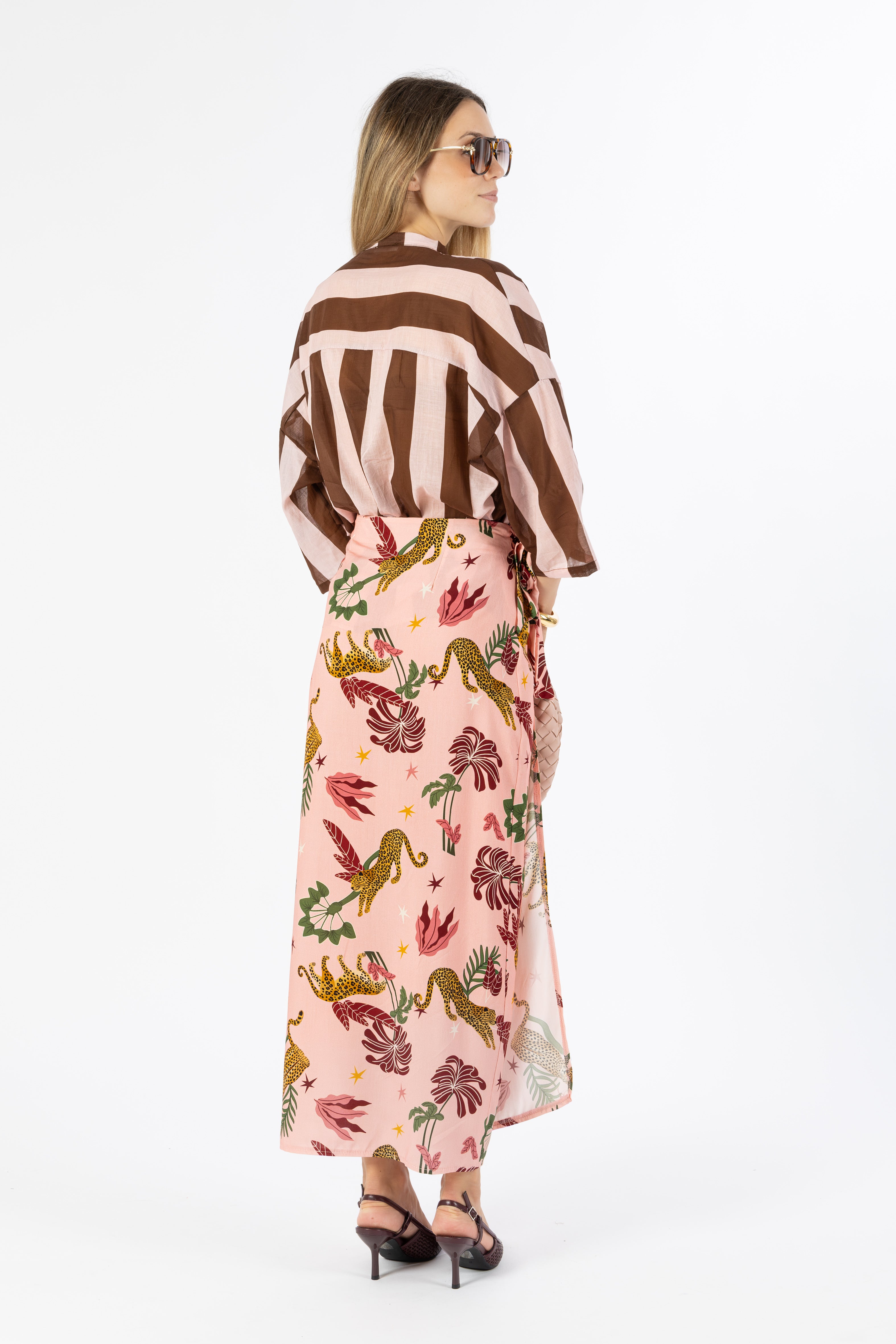 Gonna lunga pareo rosa animalier