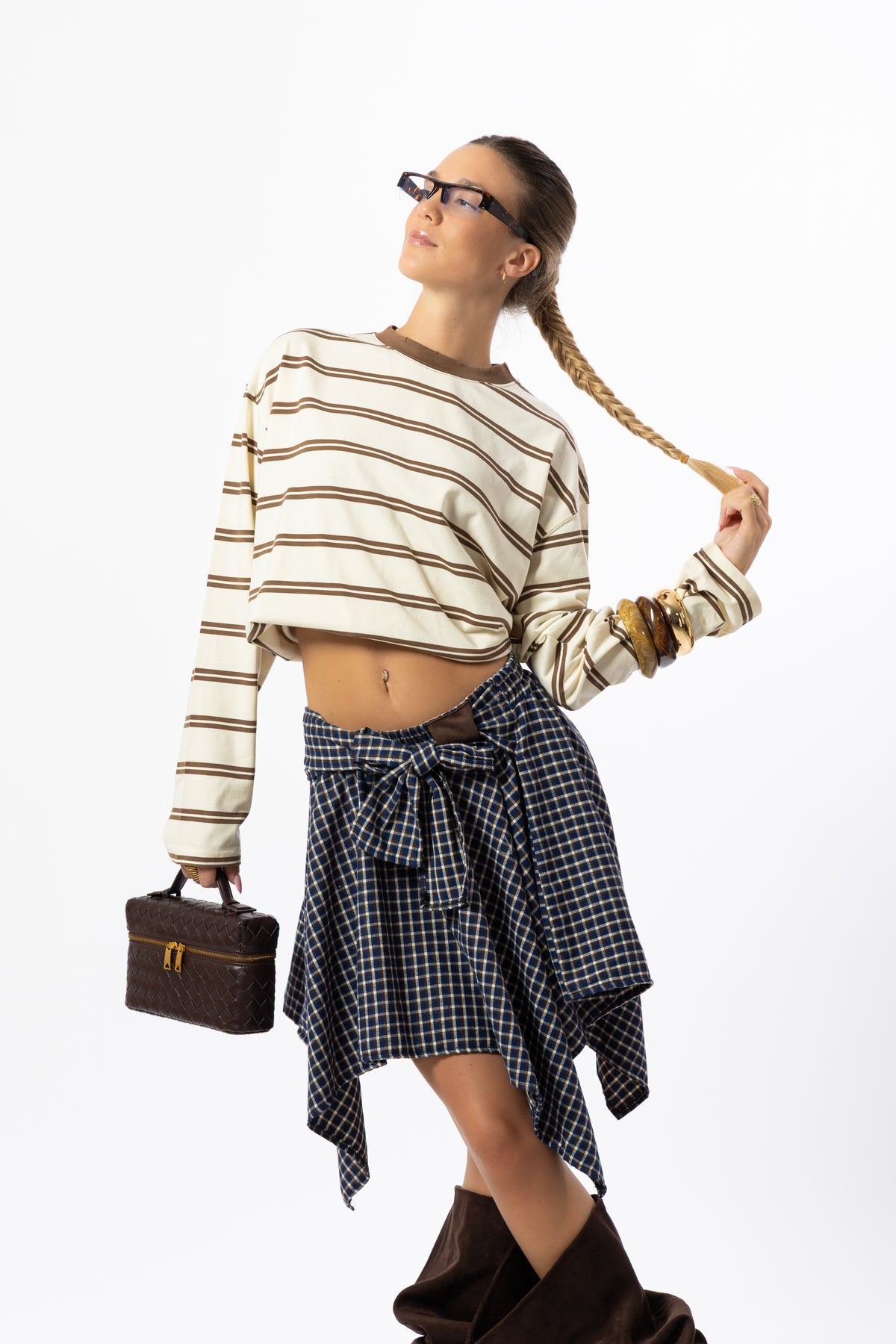 Gonna corta tartan blu